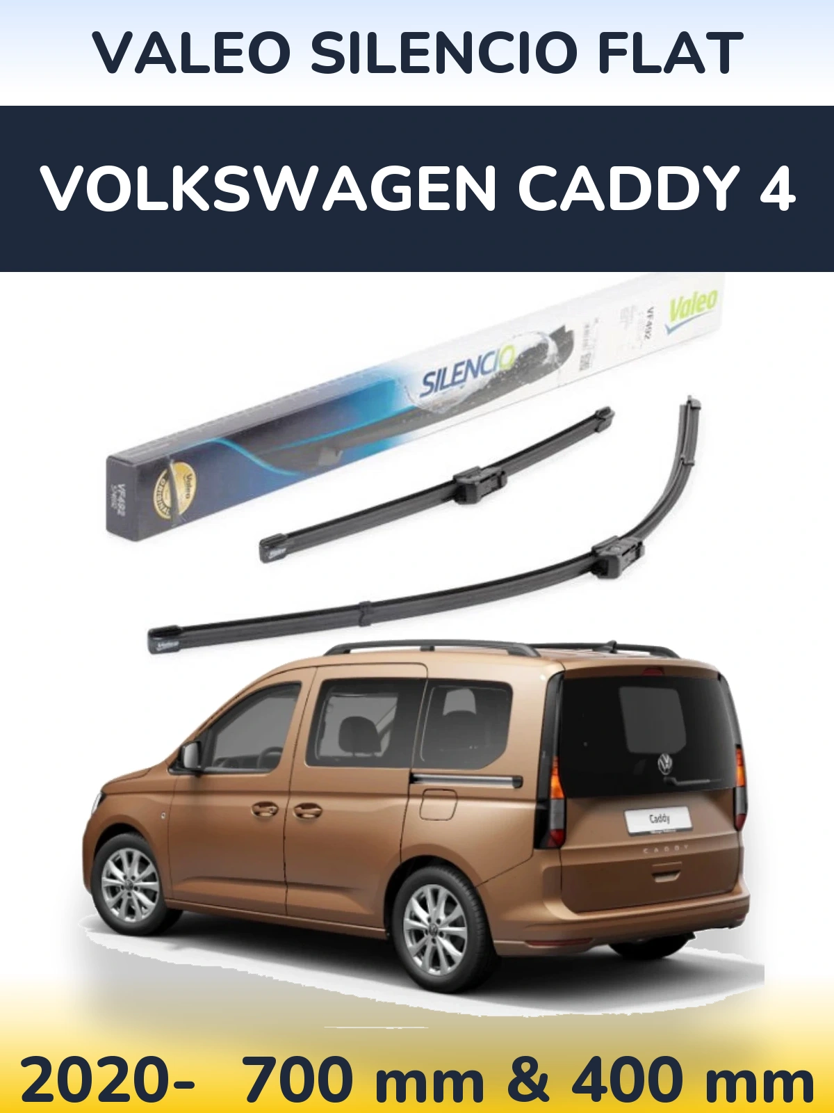 Front wiper blade set Valeo Silencio Flat 700 & 400 mm for Volkswagen Caddy 4 2020-2026