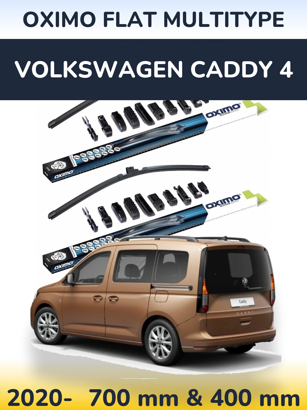 Комплект передних дворников Oximo Flat MultiТипe 700 & 400 мм для Volkswagen Caddy 4 2020-2026