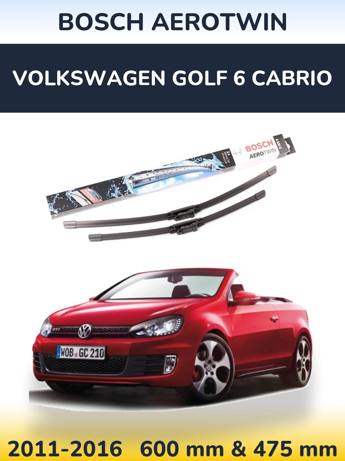 Komplet przednich wycieraczek BOSCH AeroTwin 600 & 475 mm do Volkswagen Golf 6 Cabrio 2011-2016