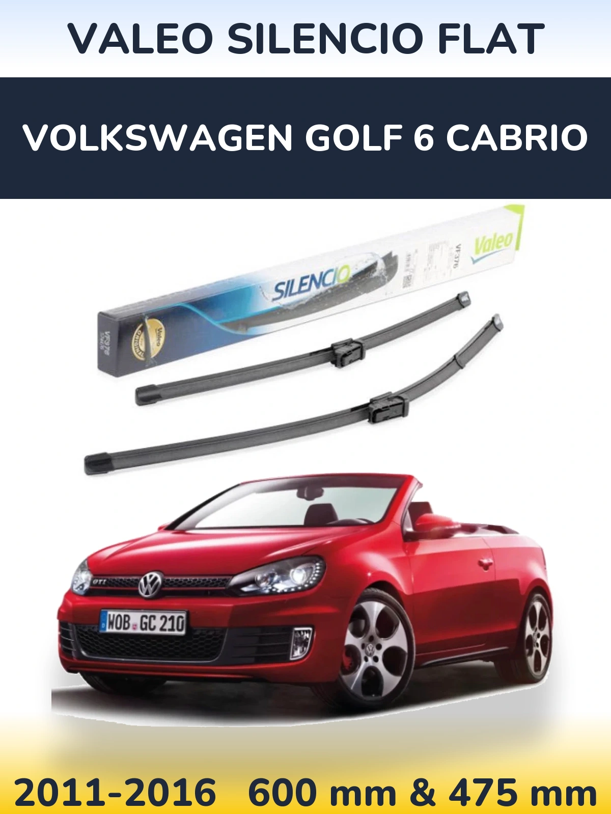 Komplet przednich wycieraczek Valeo Silencio Flat 600 & 475 mm do Volkswagen Golf 6 Cabrio 2011-2016