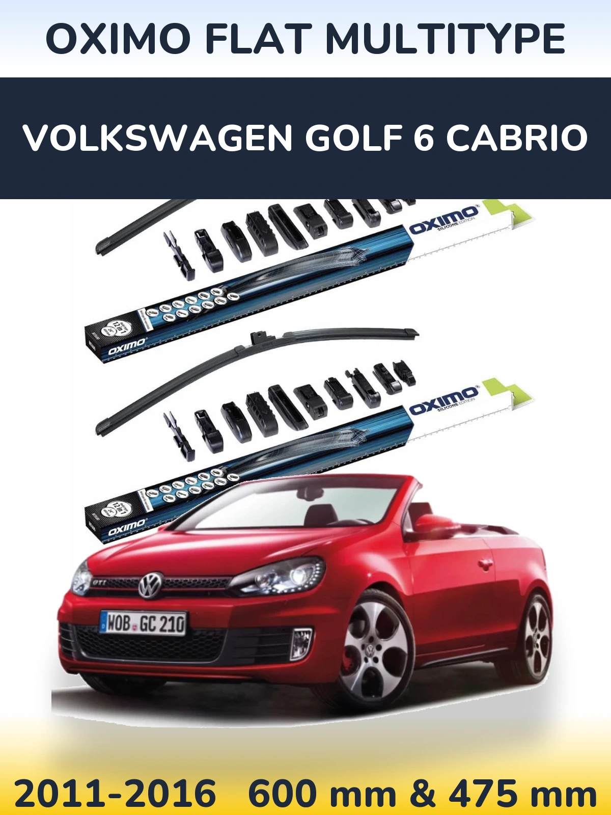 Komplet przednich wycieraczek Oximo Flat MultiType 600 & 475 mm do Volkswagen Golf 6 Cabrio 2011-2016