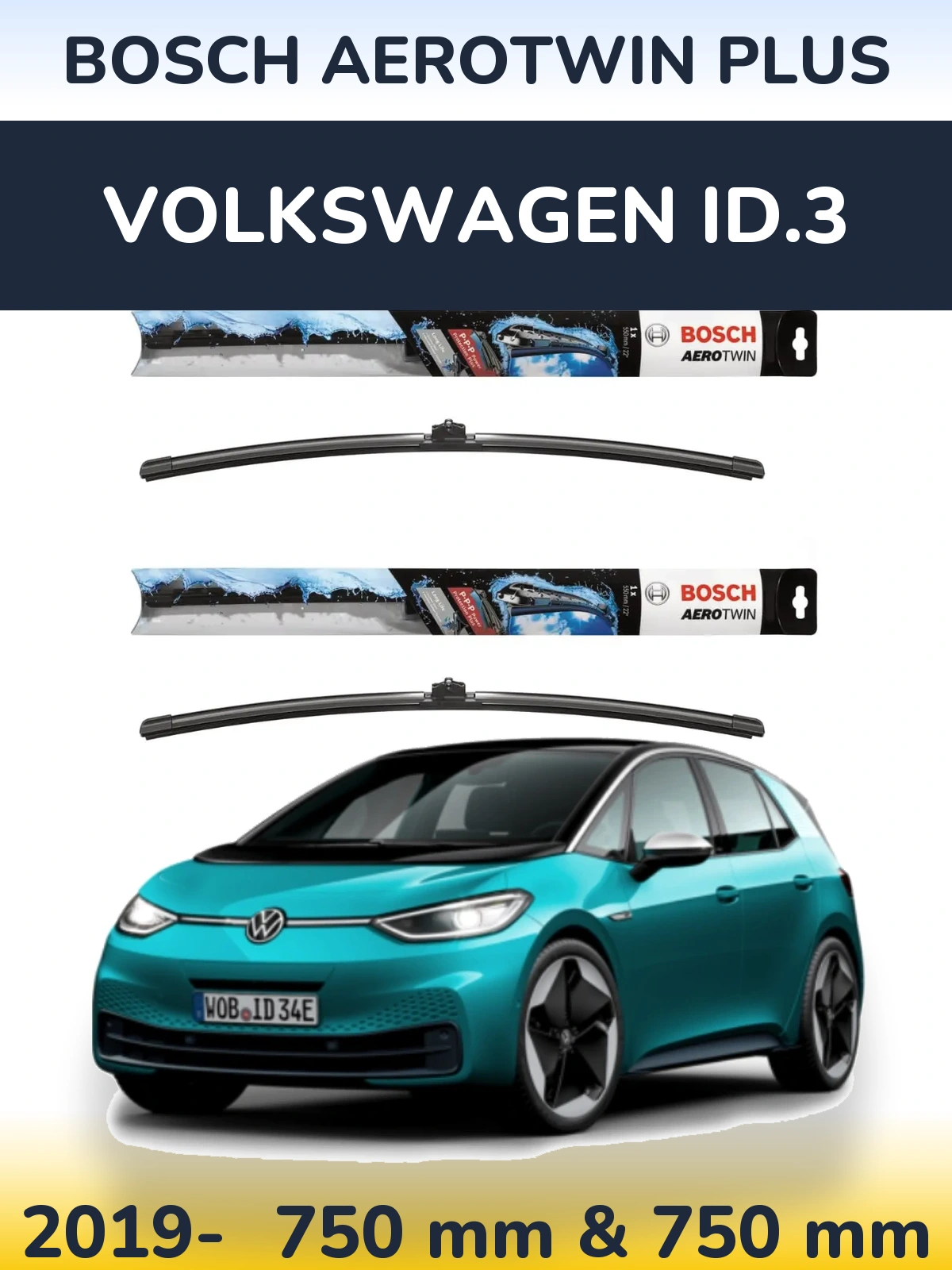 Komplet przednich wycieraczek BOSCH AeroTwin Plus 750 & 750 mm do Volkswagen ID.3 2019-2026