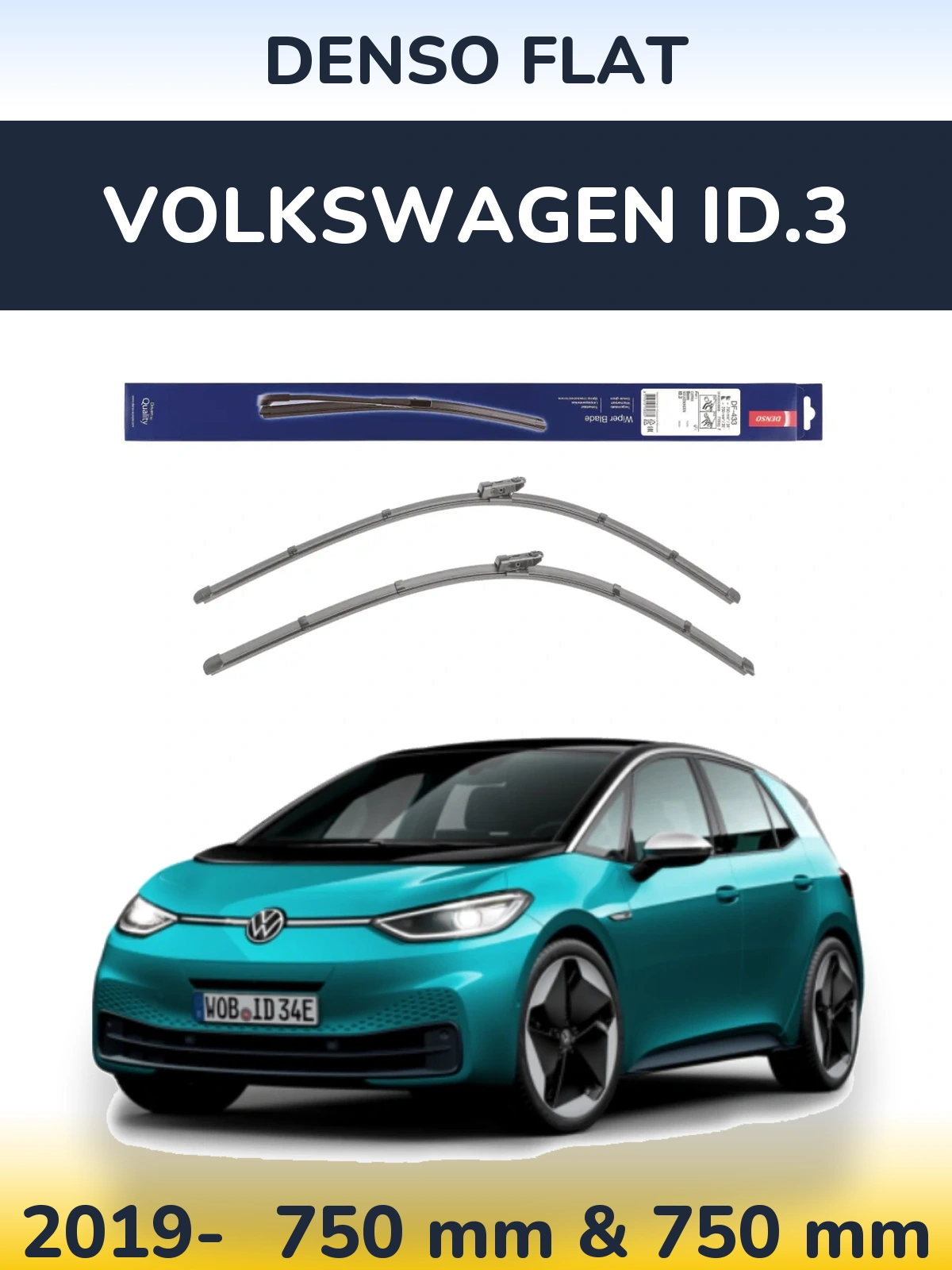 Комплект передних дворников Denso Flat 750 & 750 мм для Volkswagen ID.3 2019-2026