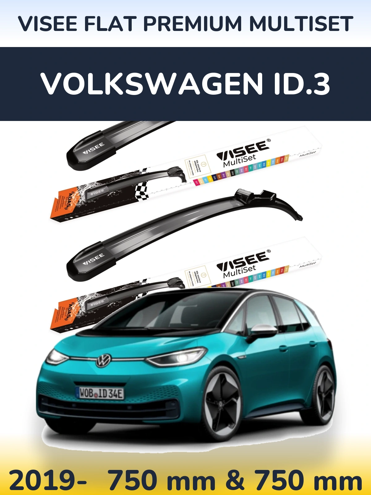 Komplet przednich wycieraczek VISEE FLAT PREMIUM MultiSet 750 & 750 mm do Volkswagen ID.3 2019-2026