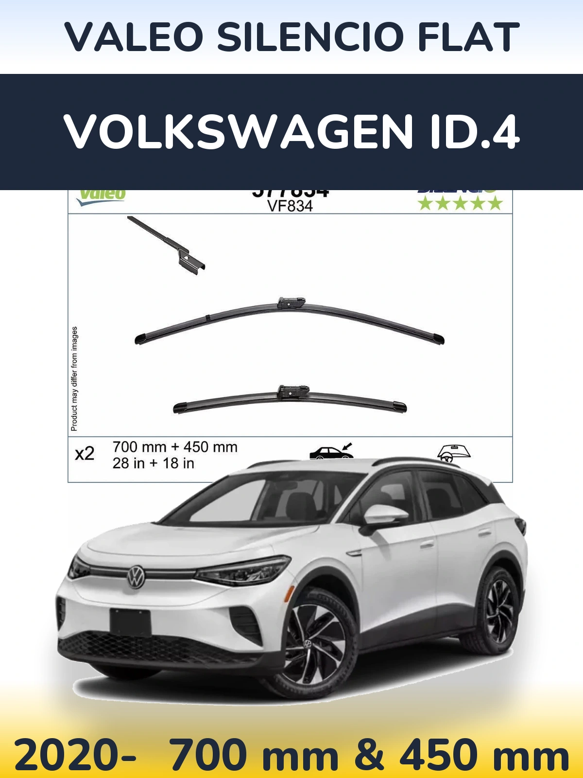 Front wiper blade set Valeo Silencio Flat 700 & 450 mm for Volkswagen ID.4 2020-2026