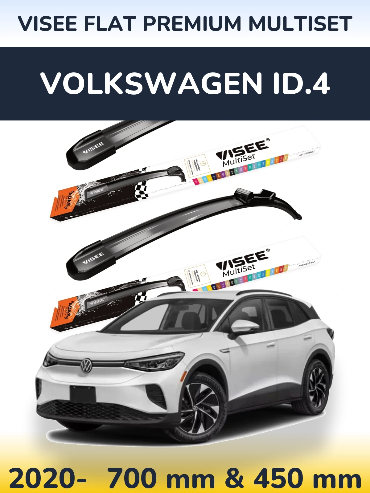 Front wiper blade set VISEE FLAT PREMIUM MultiSet 700 & 450 mm for Volkswagen ID.4 2020-2026