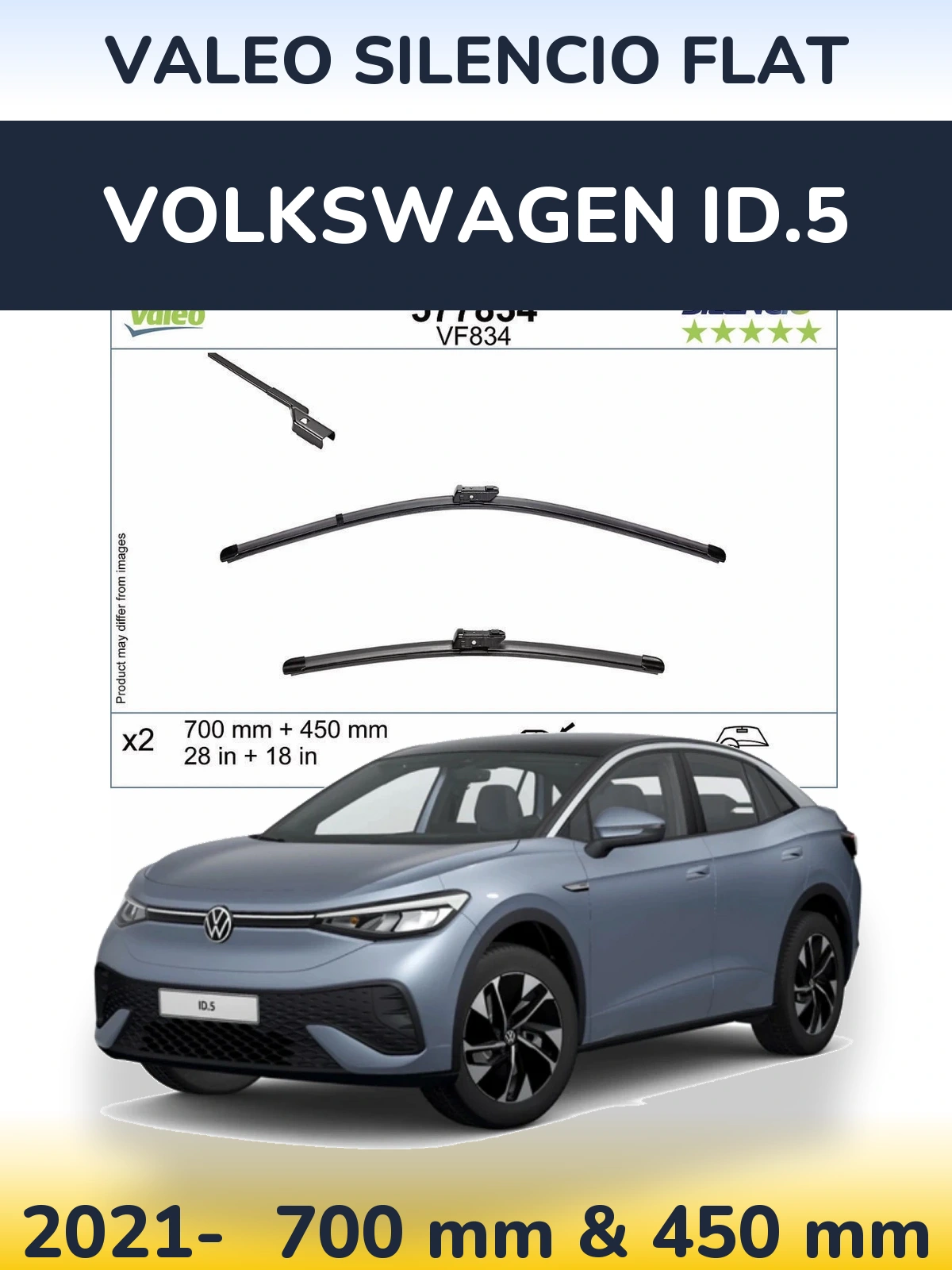 Комплект передніх щіток Valeo Silencio Flat 700 & 450 мм для Volkswagen ID.5 2021-2026