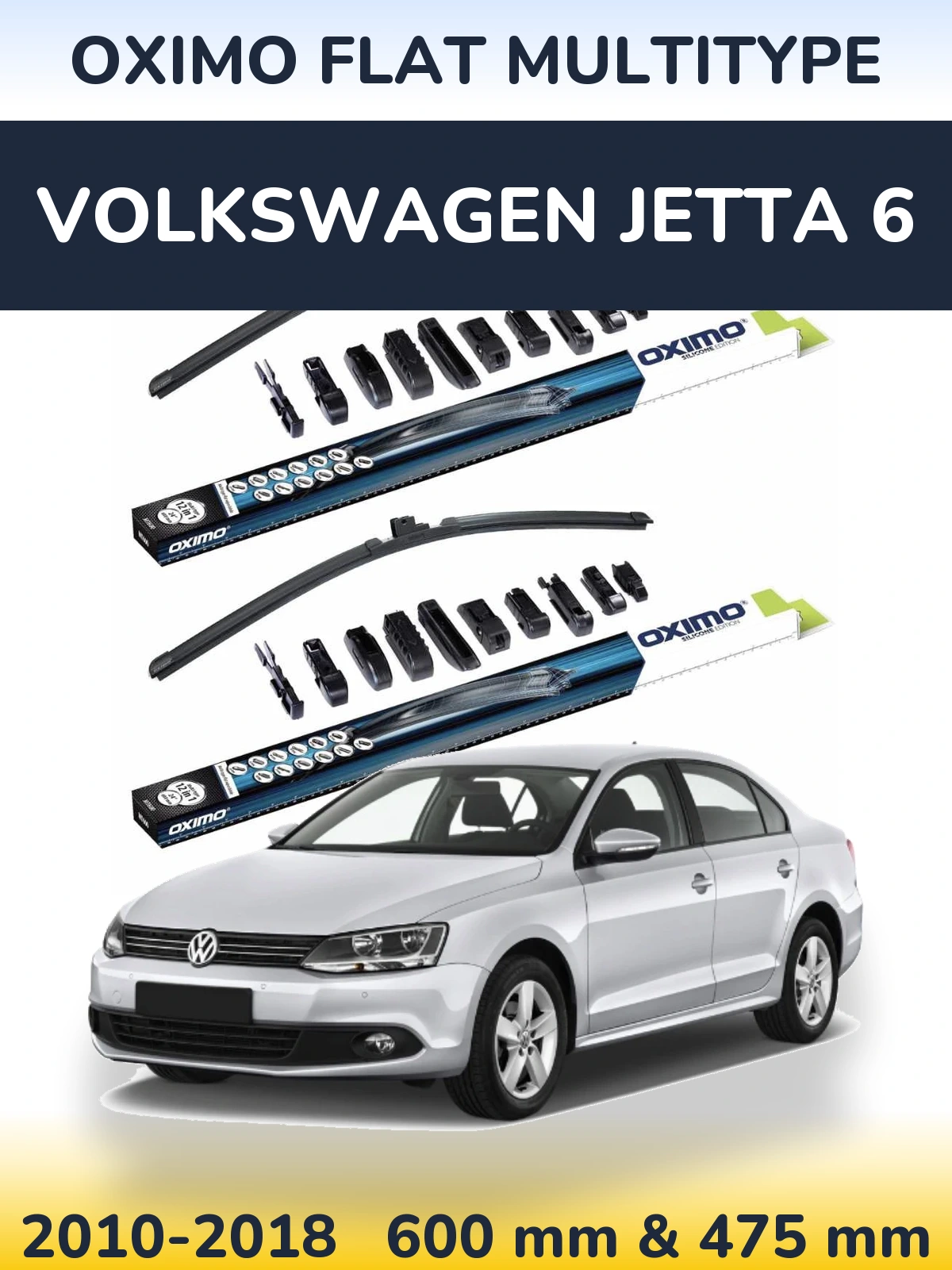Комплект передних дворников Oximo Flat MultiТипe 600 & 475 мм для Volkswagen Jetta 6 2010-2018