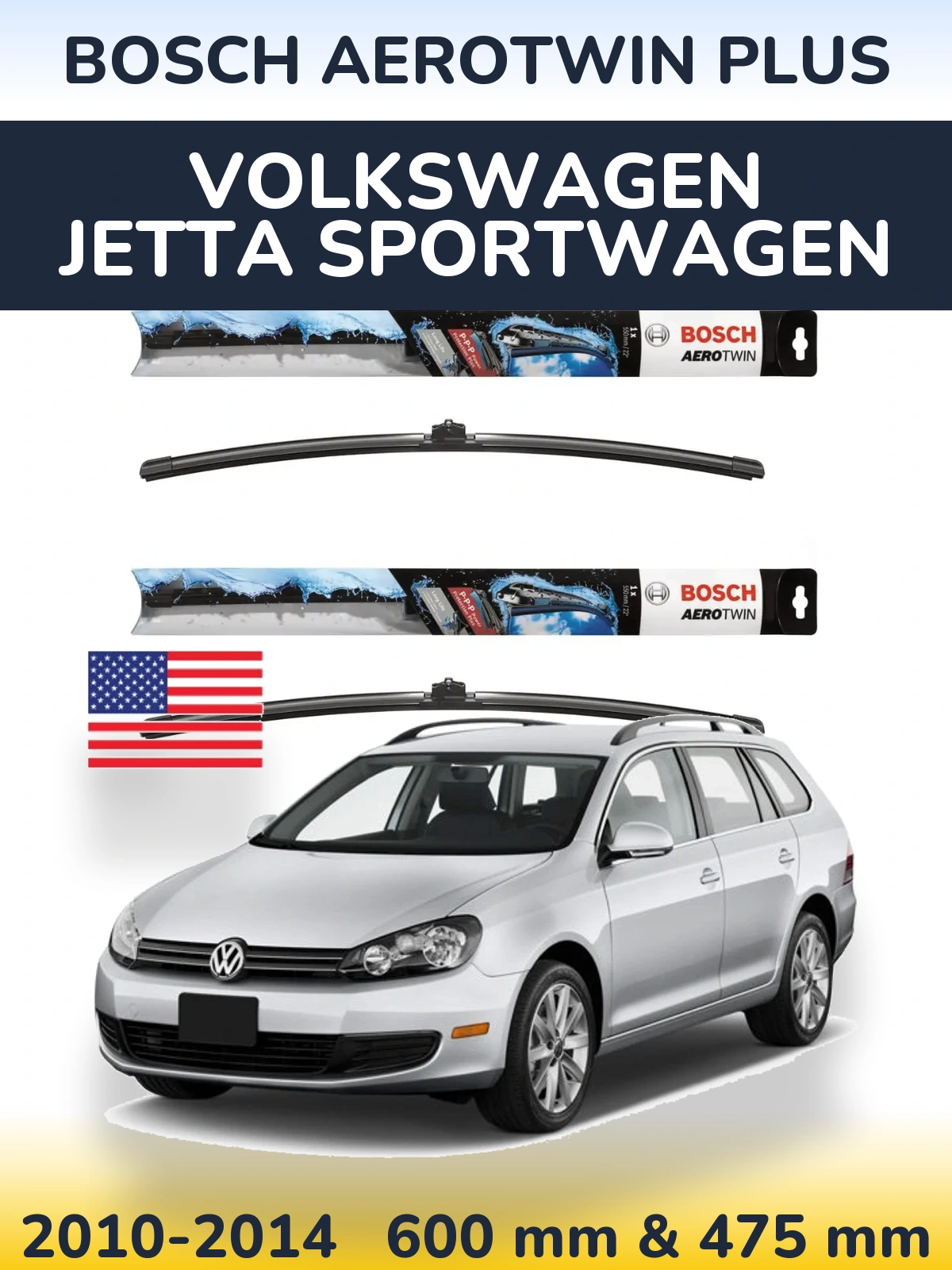 Komplet przednich wycieraczek BOSCH AeroTwin Plus 600 & 475 mm do Volkswagen Jetta SportWagen 2010-2014
