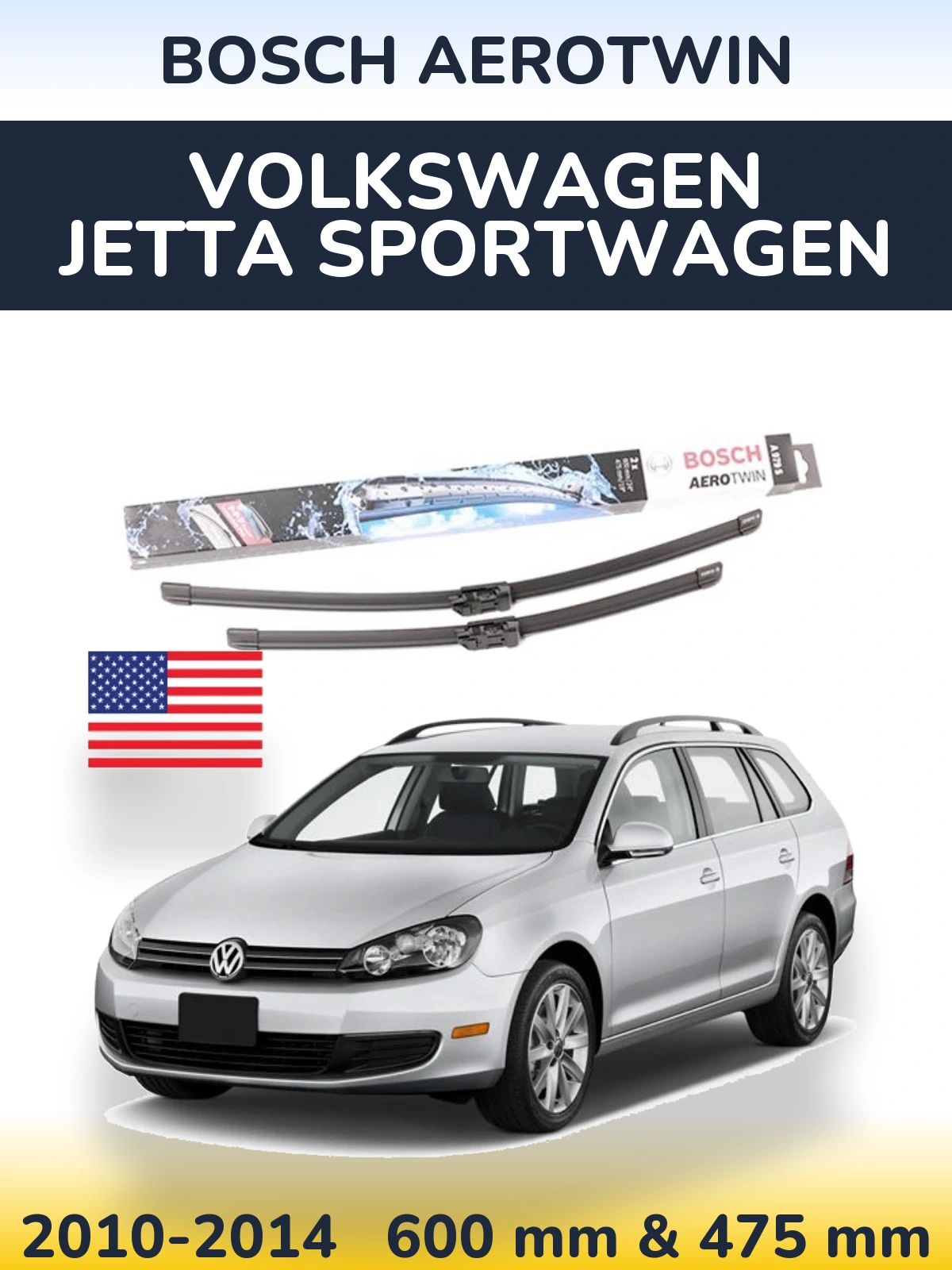 Комплект передних дворников BOSCH AeroTwin 600 & 475 мм для Volkswagen Jetta SportWagen 2010-2014