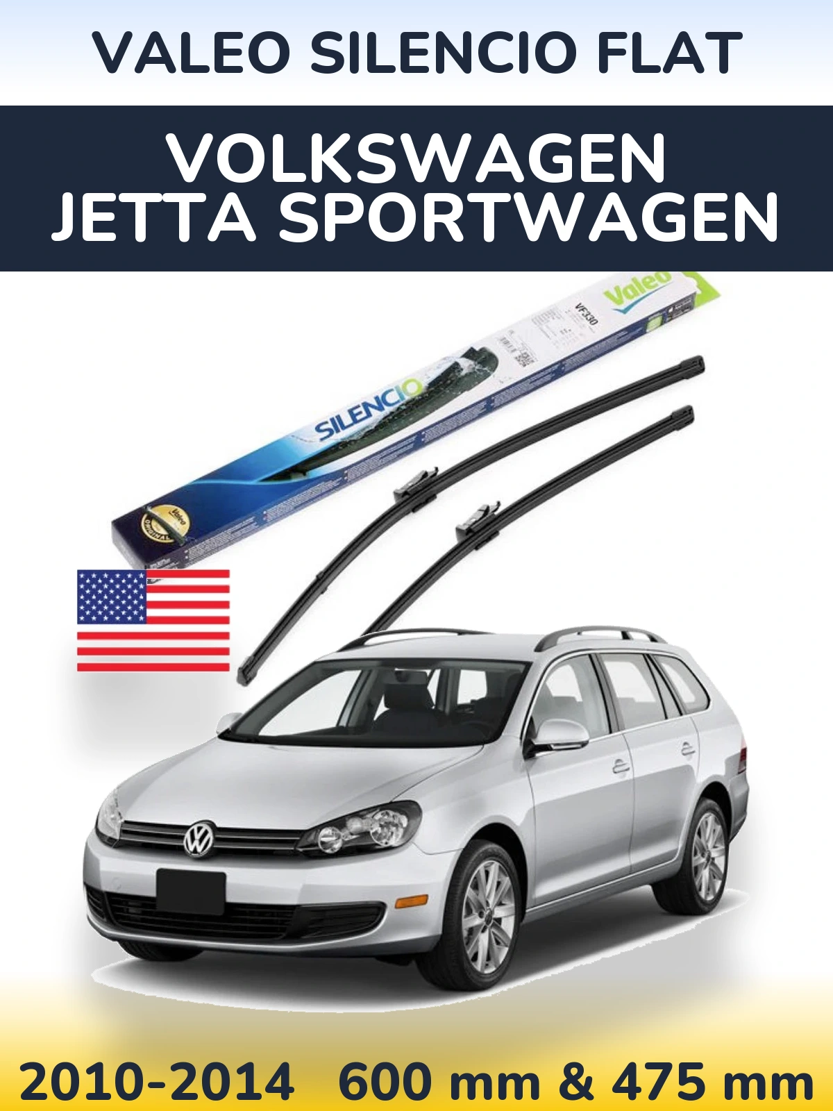 Komplet przednich wycieraczek Valeo Silencio Flat 600 & 475 mm do Volkswagen Jetta SportWagen 2010-2014