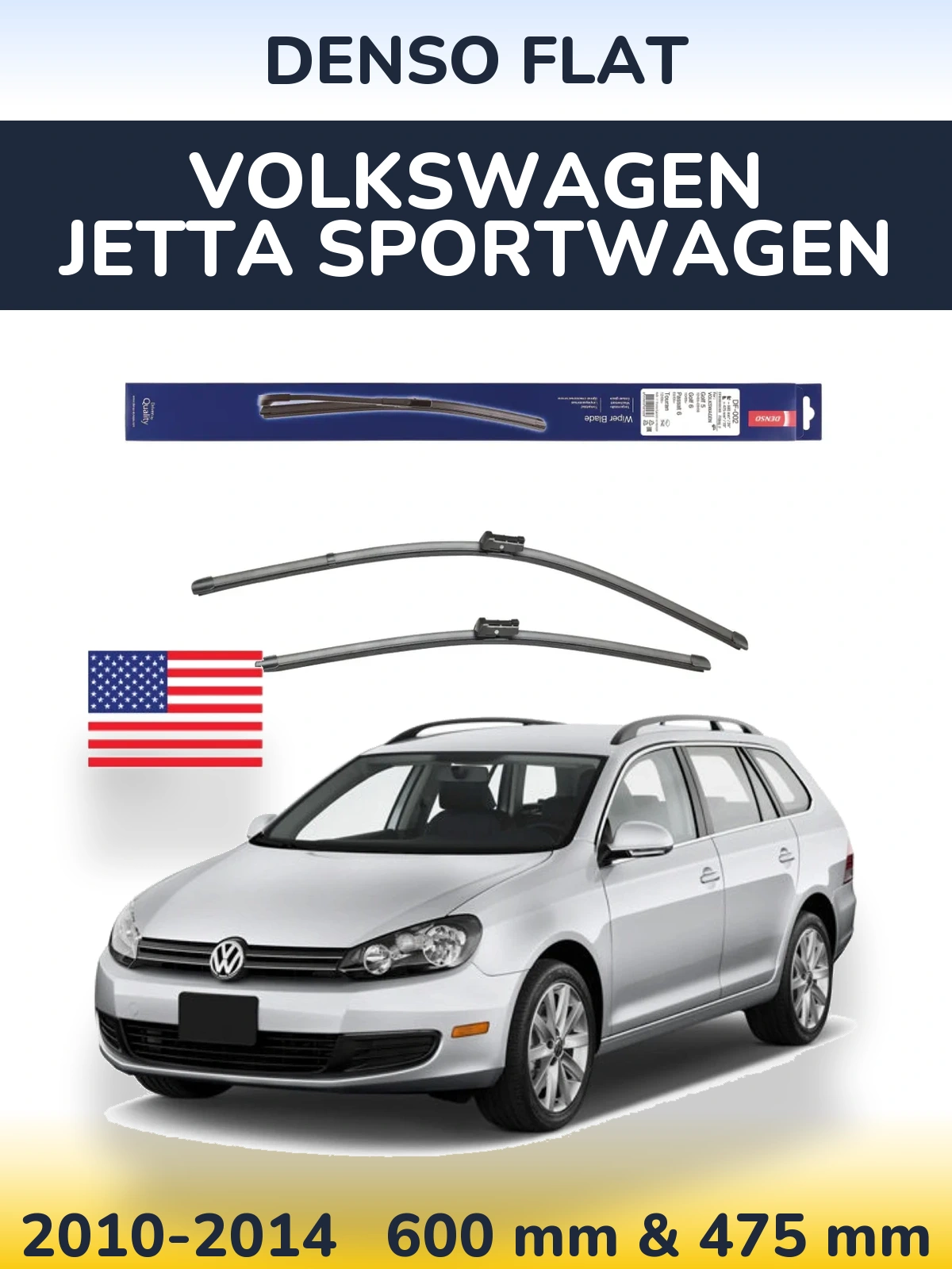 Komplet przednich wycieraczek Denso Flat 600 & 475 mm do Volkswagen Jetta SportWagen 2010-2014