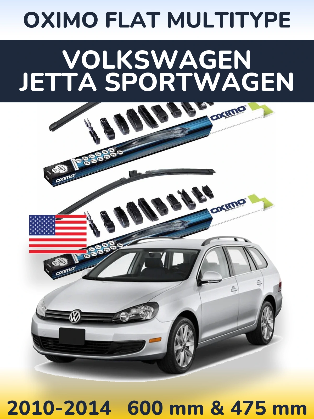 Комплект передніх щіток Oximo Flat MultiТипe 600 & 475 мм для Volkswagen Jetta SportWagen 2010-2014