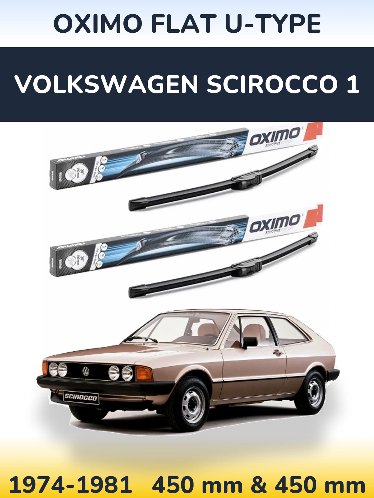 Комплект передних дворников Oximo Flat U-type 450 & 450 мм для Volkswagen Scirocco 1 1974-1981