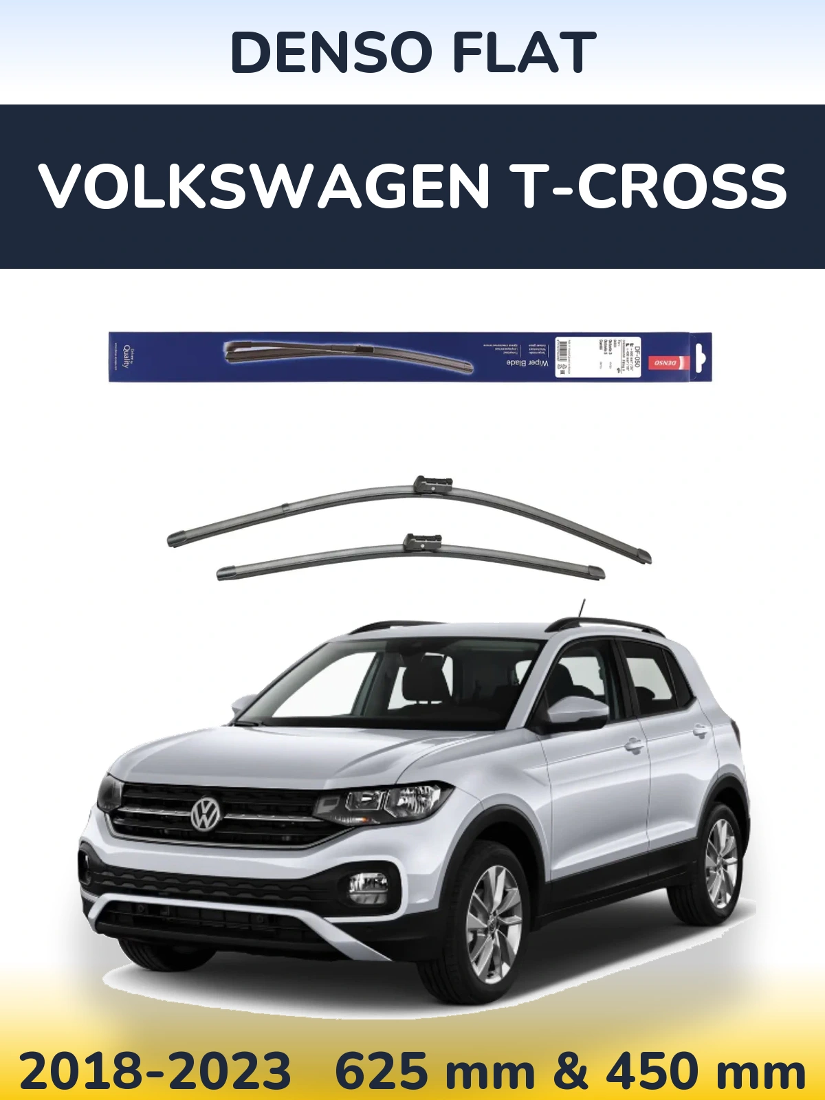 Комплект передніх щіток Denso Flat 600 & 450 мм для Volkswagen T-Cross 2018-2023