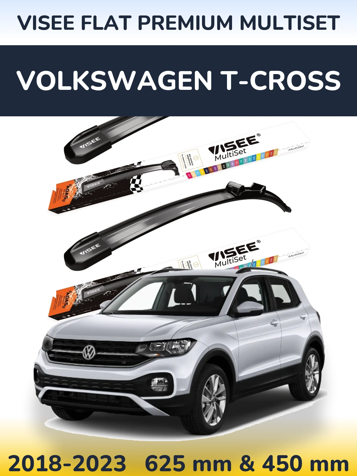 Komplet przednich wycieraczek VISEE FLAT PREMIUM MultiSet 630 & 450 mm do Volkswagen T-Cross 2018-2023
