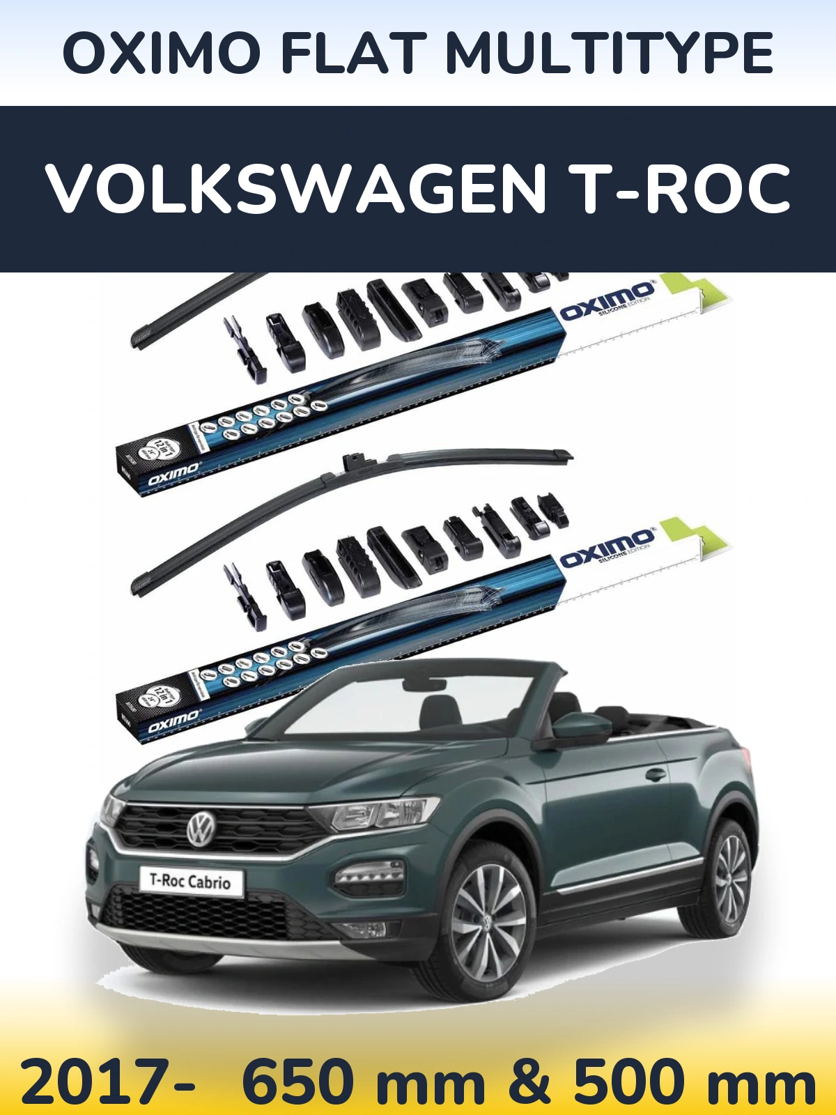 Komplet przednich wycieraczek Oximo Flat MultiType 650 & 500 mm do Volkswagen T-Roc 2017-2026
