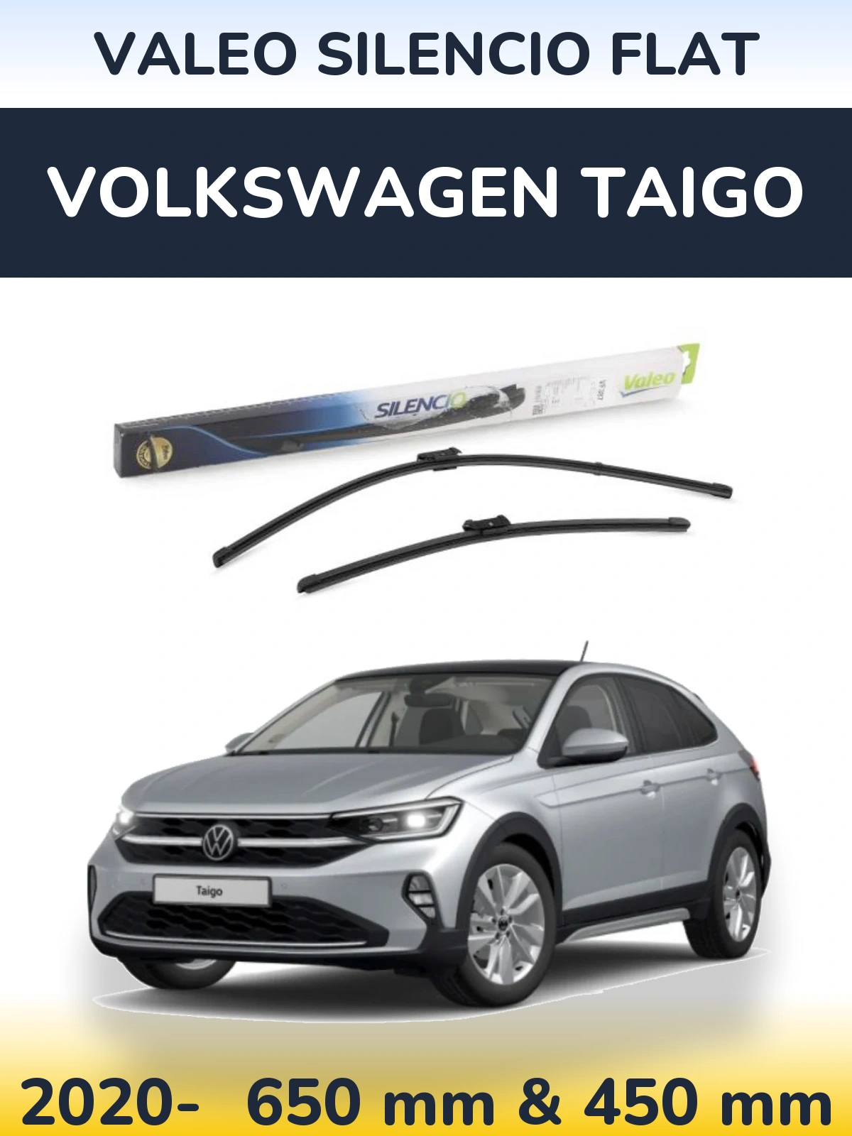 Front wiper blade set Valeo Silencio Flat 650 & 450 mm for Volkswagen Taigo 2020-2026