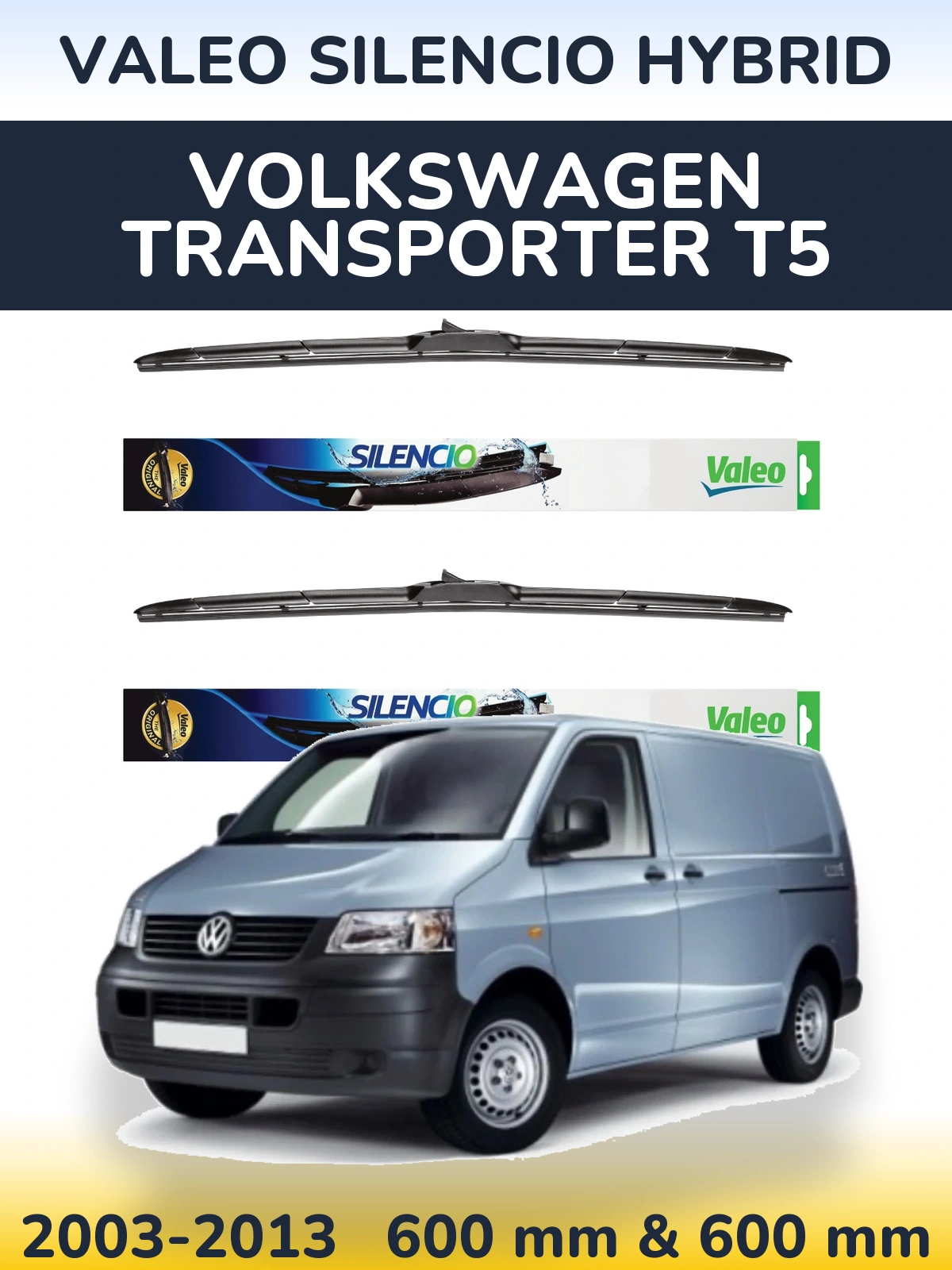 Komplet przednich wycieraczek Valeo Silencio Hybrid 600 & 600 mm do Volkswagen Transporter T5 2003-2013