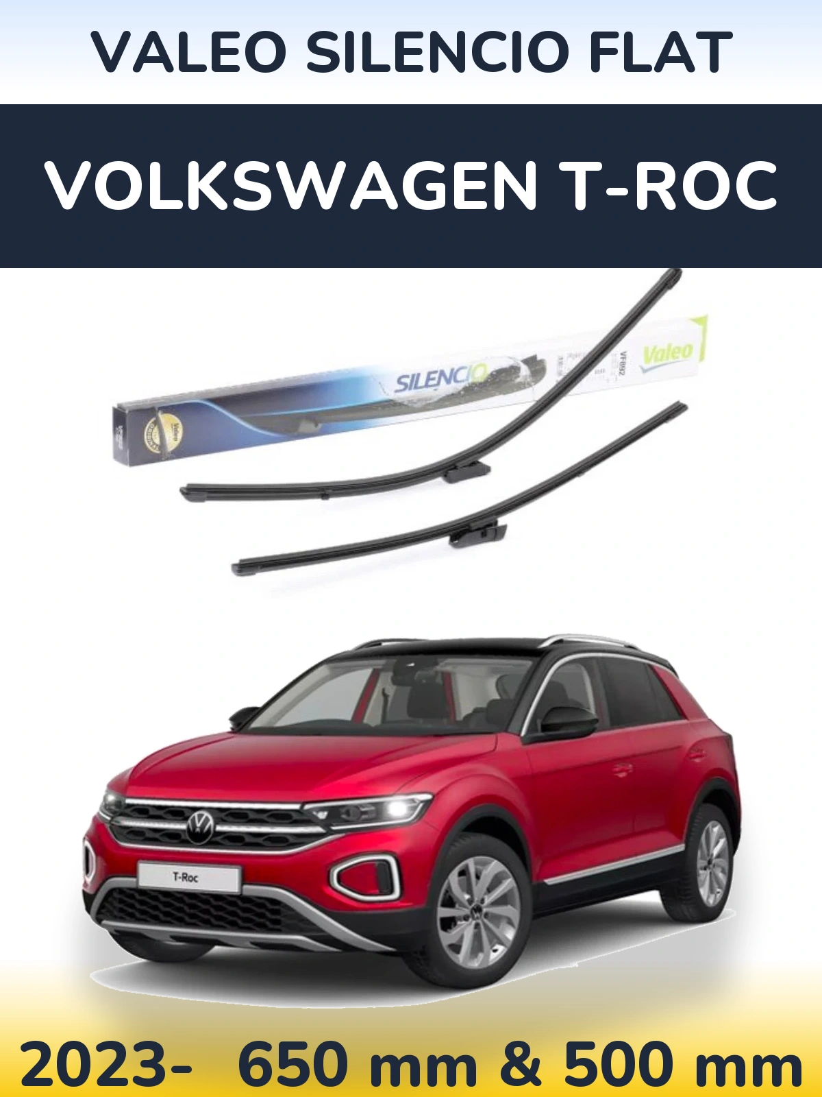Komplet przednich wycieraczek Valeo Silencio Flat 630 & 500 mm do Volkswagen T-Roc 2023-2026