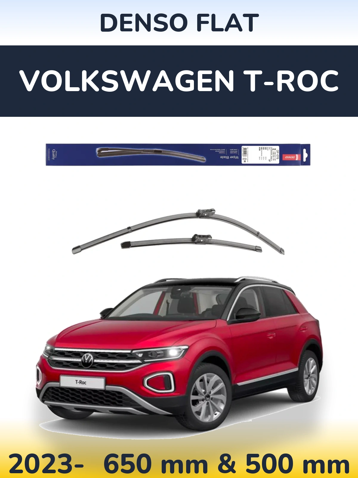 Front wiper blade set Denso Flat 630 & 500 mm for Volkswagen T-Roc 2023-2026