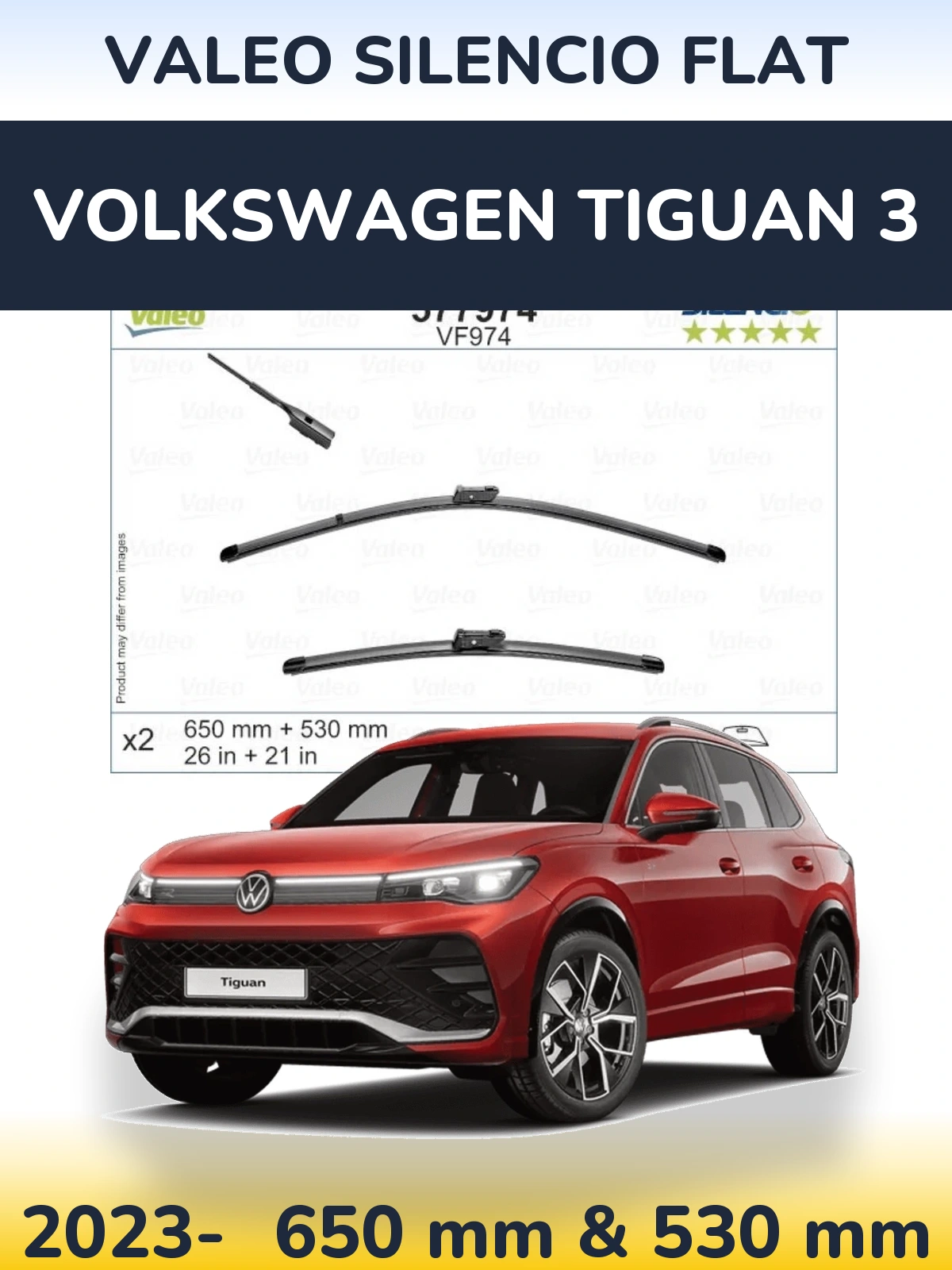Komplet przednich wycieraczek Valeo Silencio Flat 650 & 530 mm do Volkswagen Tiguan 3 2023-2026