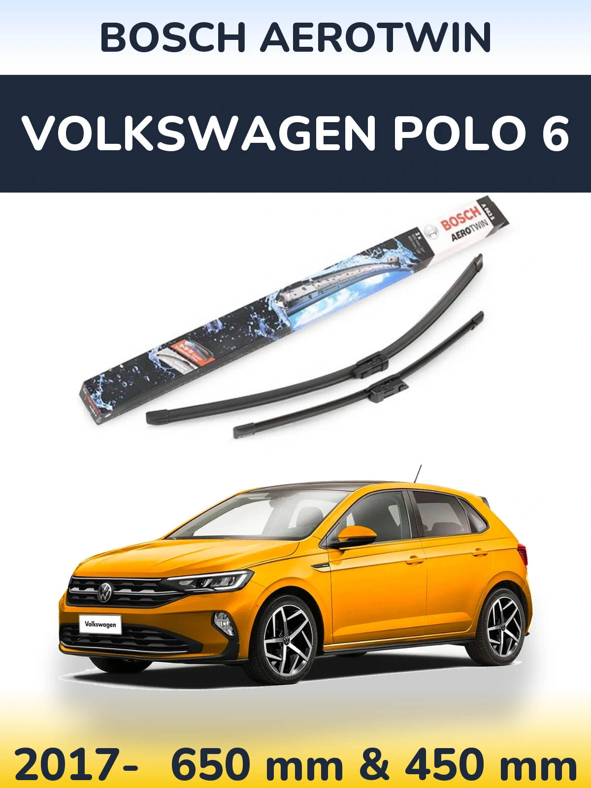 Комплект передніх щіток BOSCH AeroTwin 650 & 450 мм для Volkswagen Polo 6 2017-2026
