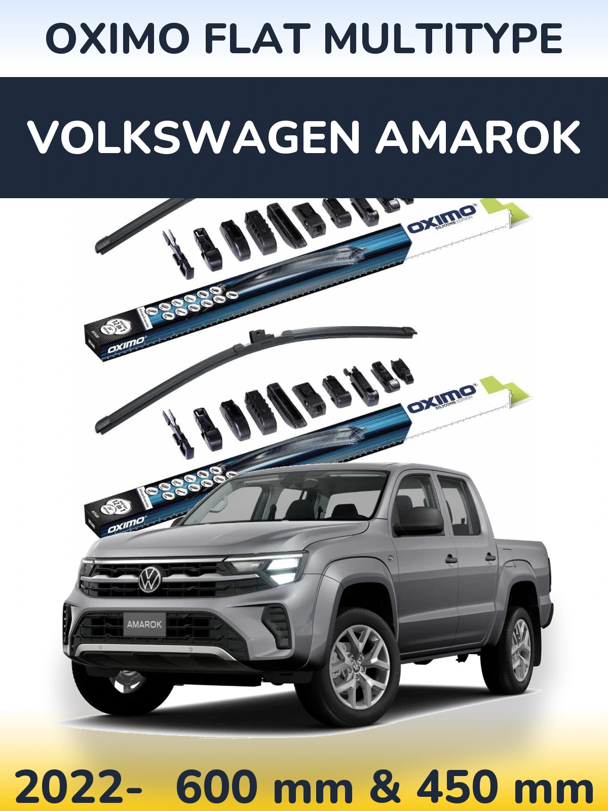 Komplet przednich wycieraczek Oximo Flat MultiType 600 & 450 mm do Volkswagen Amarok 2022-2026