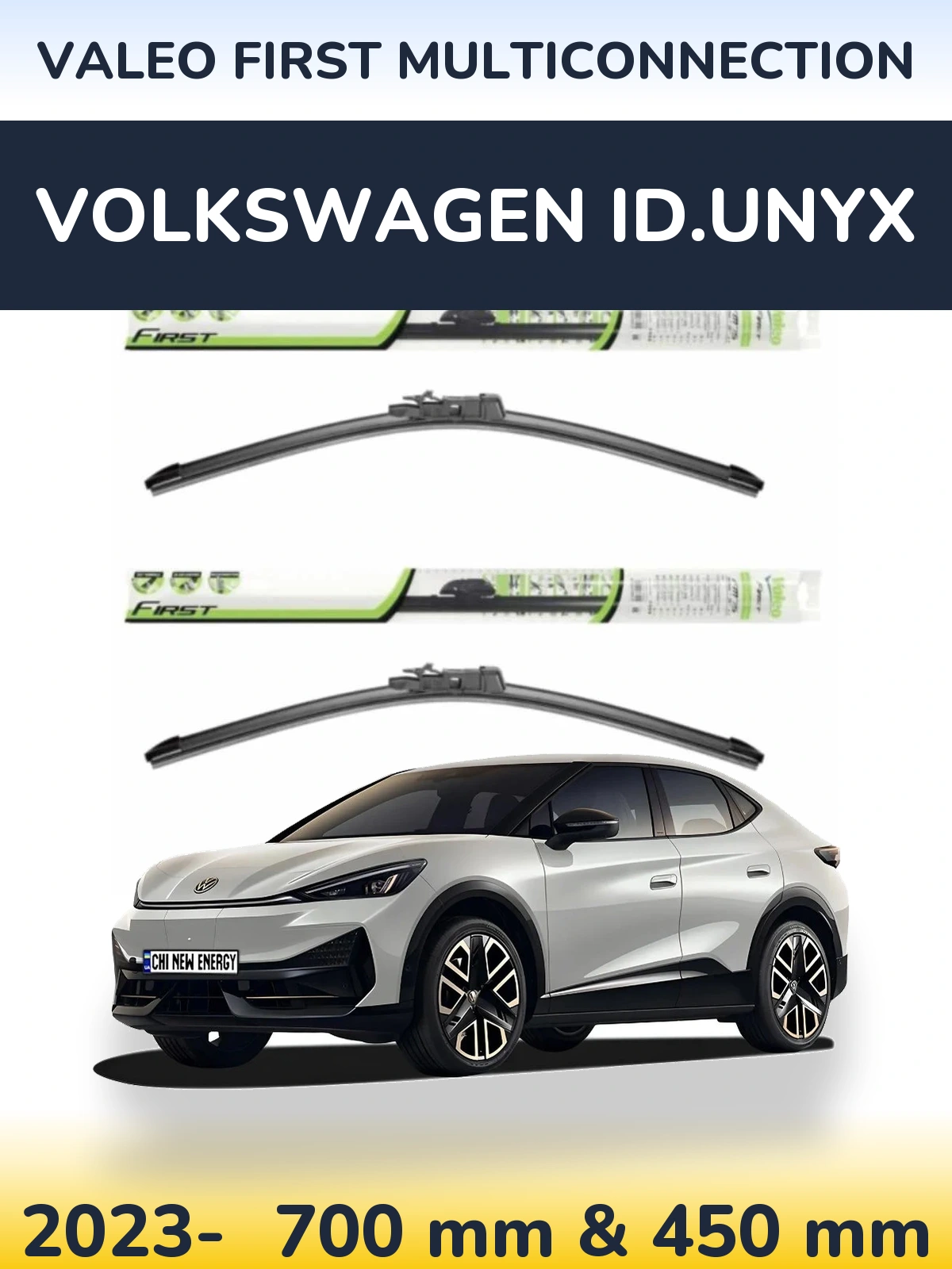 Front wiper blade set Valeo First MultiConnection 700 & 450 mm for Volkswagen ID.UNYX 2023-2026
