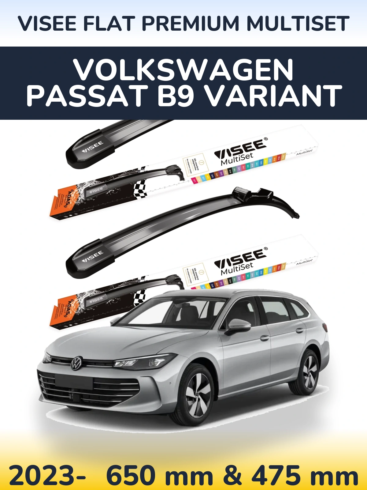 Komplet przednich wycieraczek VISEE FLAT PREMIUM MultiSet 650 & 475 mm do Volkswagen Passat B9 Variant 2023-2026