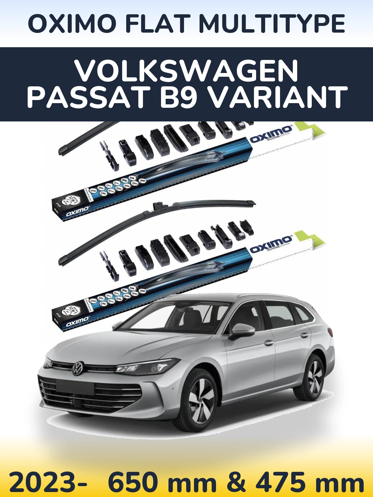 Komplet przednich wycieraczek Oximo Flat MultiType 650 & 475 mm do Volkswagen Passat B9 Variant 2023-2026