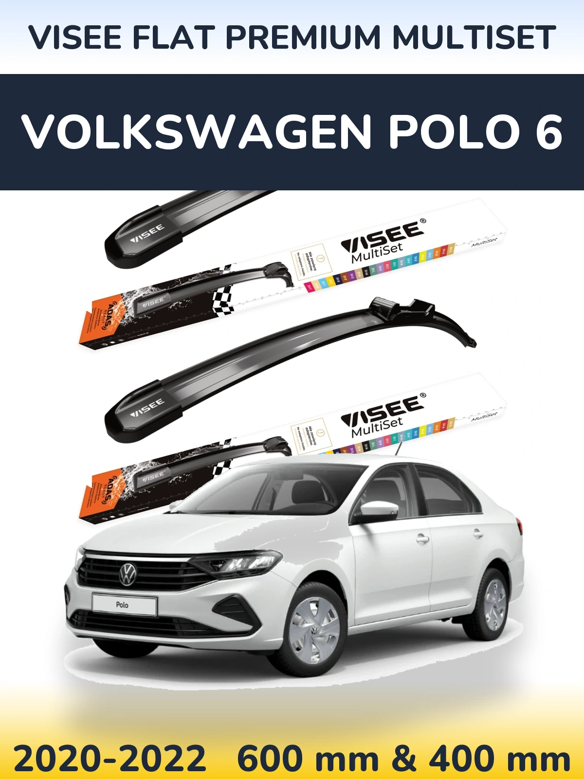 Komplet przednich wycieraczek VISEE FLAT PREMIUM MultiSet 600 & 400 mm do Volkswagen Polo 6 2020-2022