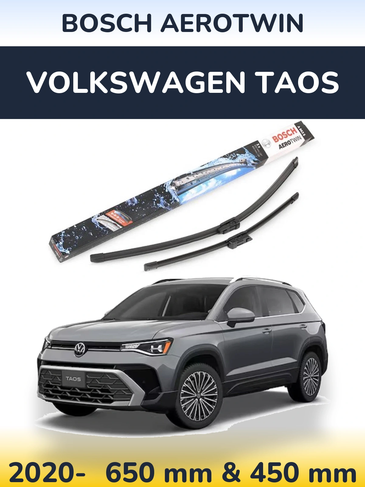 Front wiper blade set BOSCH AeroTwin 650 & 450 mm for Volkswagen Taos 2020-2026