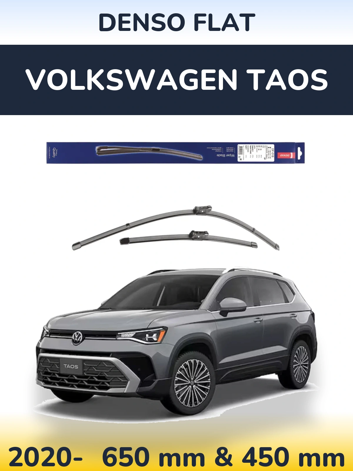 Комплект передних дворников Denso Flat 650 & 450 мм для Volkswagen Taos 2020-2026