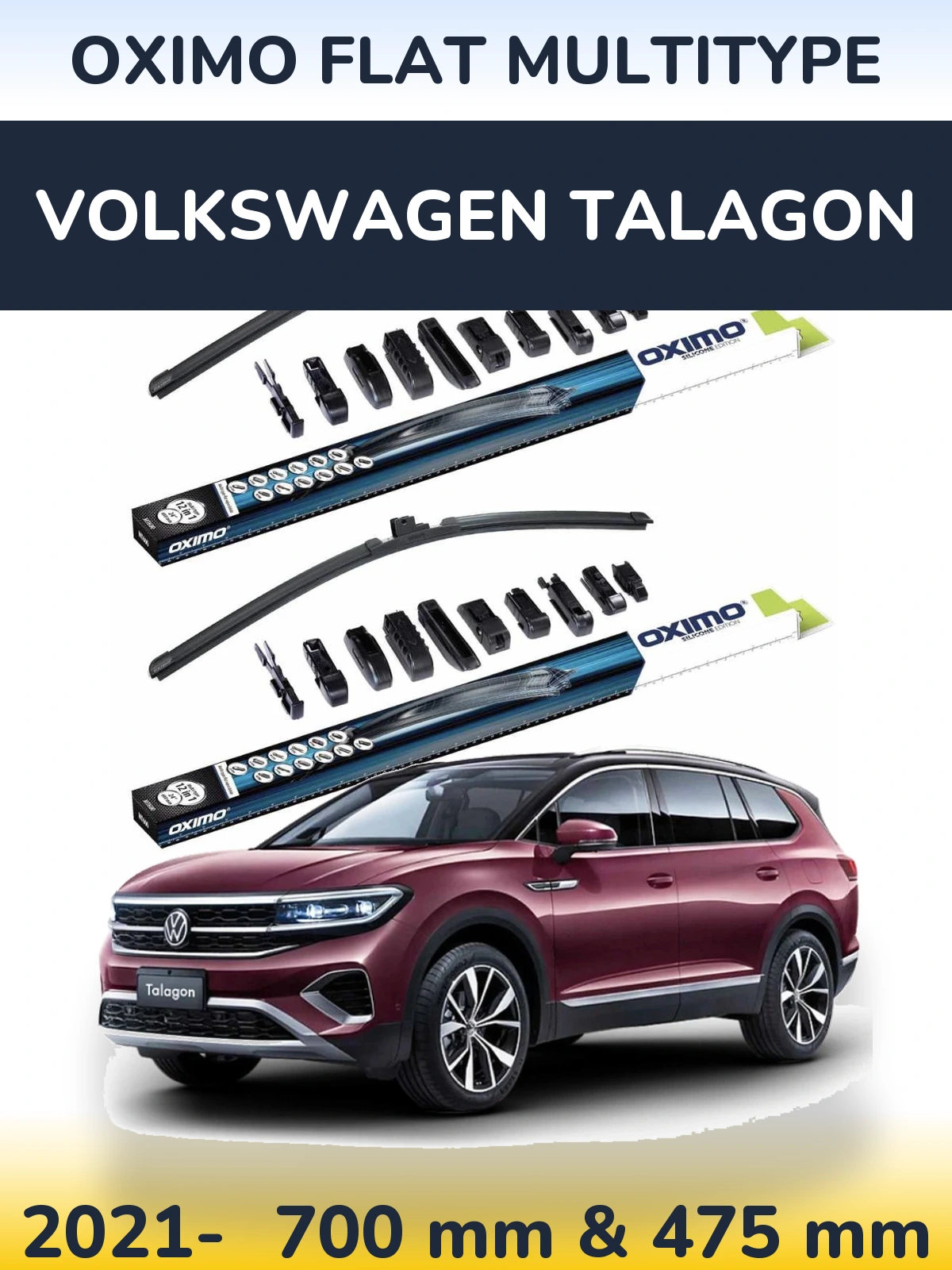 Komplet przednich wycieraczek Oximo Flat MultiType 700 & 475 mm do Volkswagen Talagon 2021-2026