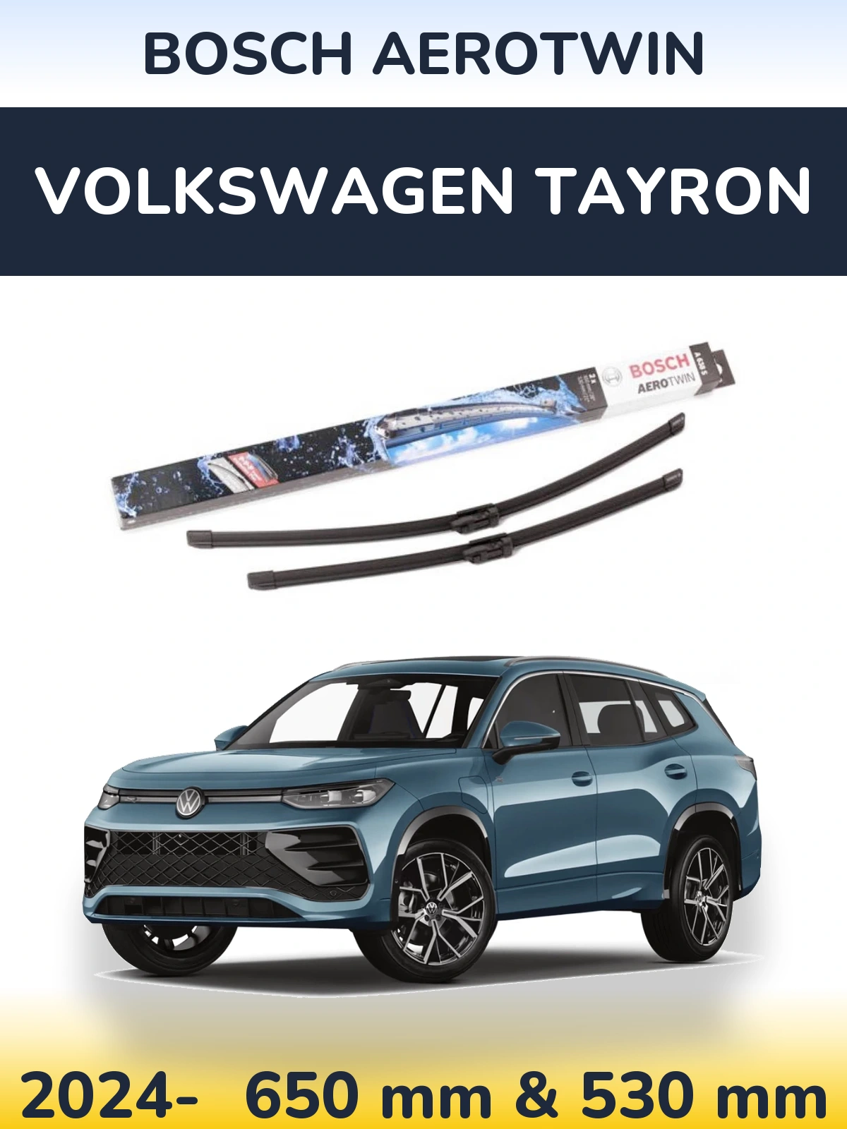 Комплект передніх щіток BOSCH AeroTwin 650 & 530 мм для Volkswagen Tayron 2024-2026