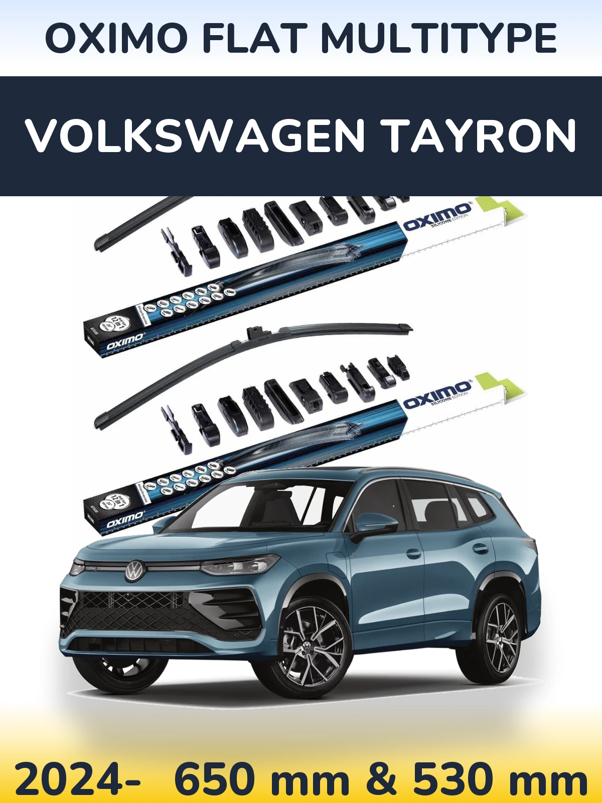 Front wiper blade set Oximo Flat MultiTypee 650 & 530 mm for Volkswagen Tayron 2024-2026