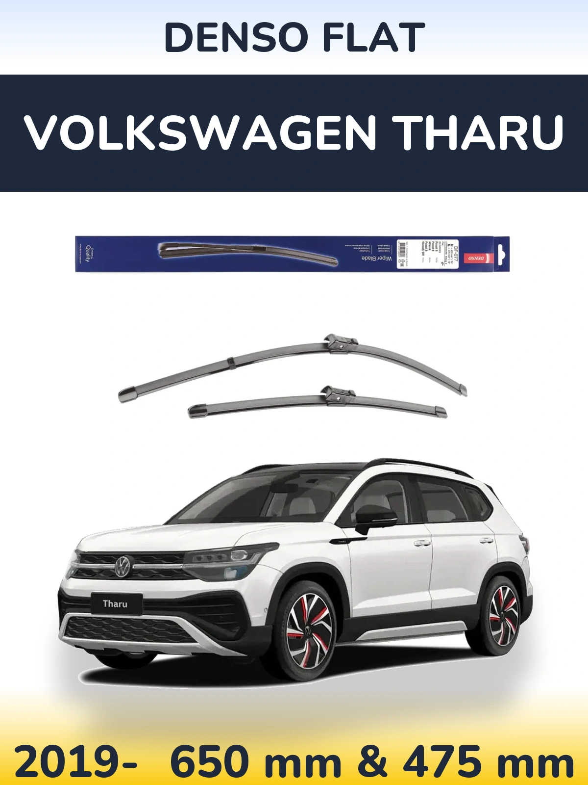 Komplet przednich wycieraczek Denso Flat 650 & 475 mm do Volkswagen Tharu 2019-2026