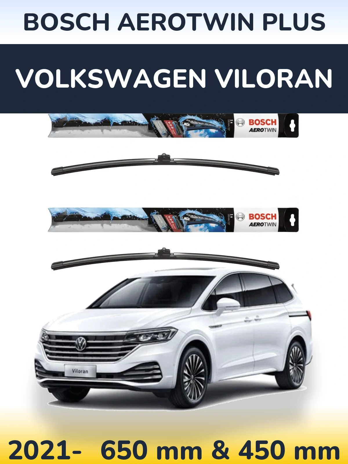 Komplet przednich wycieraczek BOSCH AeroTwin Plus 650 & 450 mm do Volkswagen Viloran 2021-2026