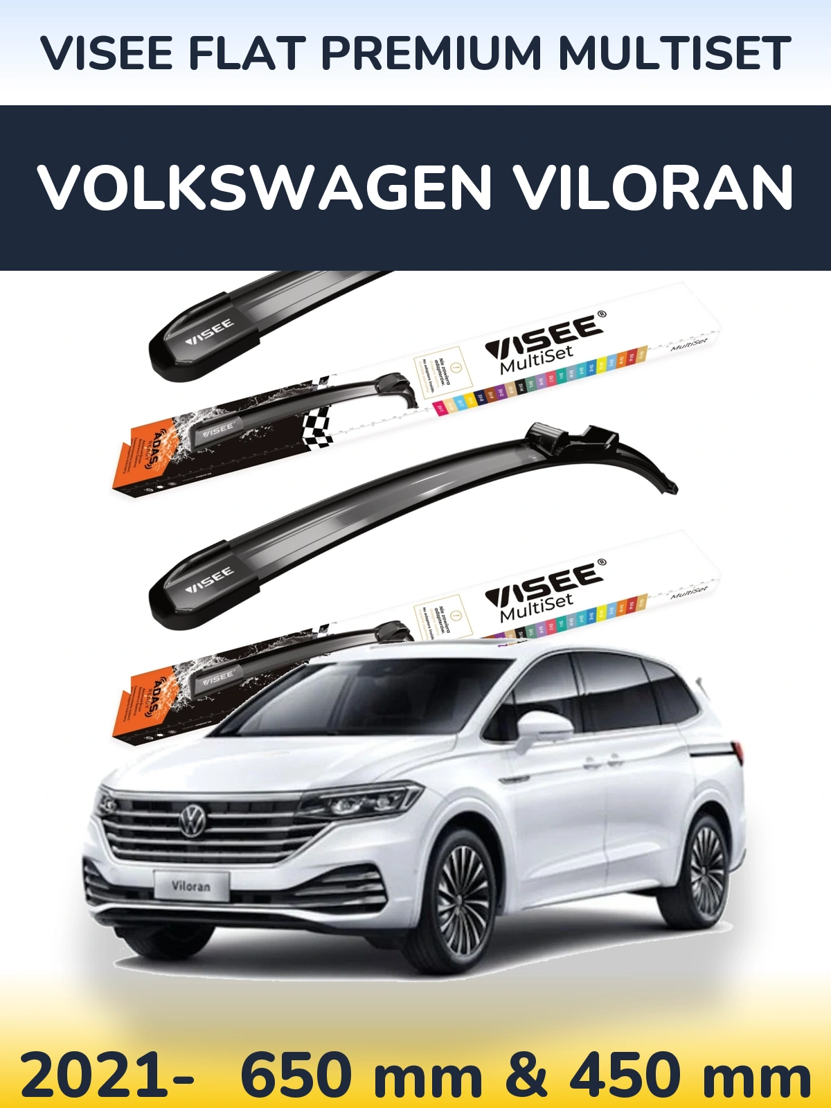 Komplet przednich wycieraczek VISEE FLAT PREMIUM MultiSet 650 & 450 mm do Volkswagen Viloran 2021-2026