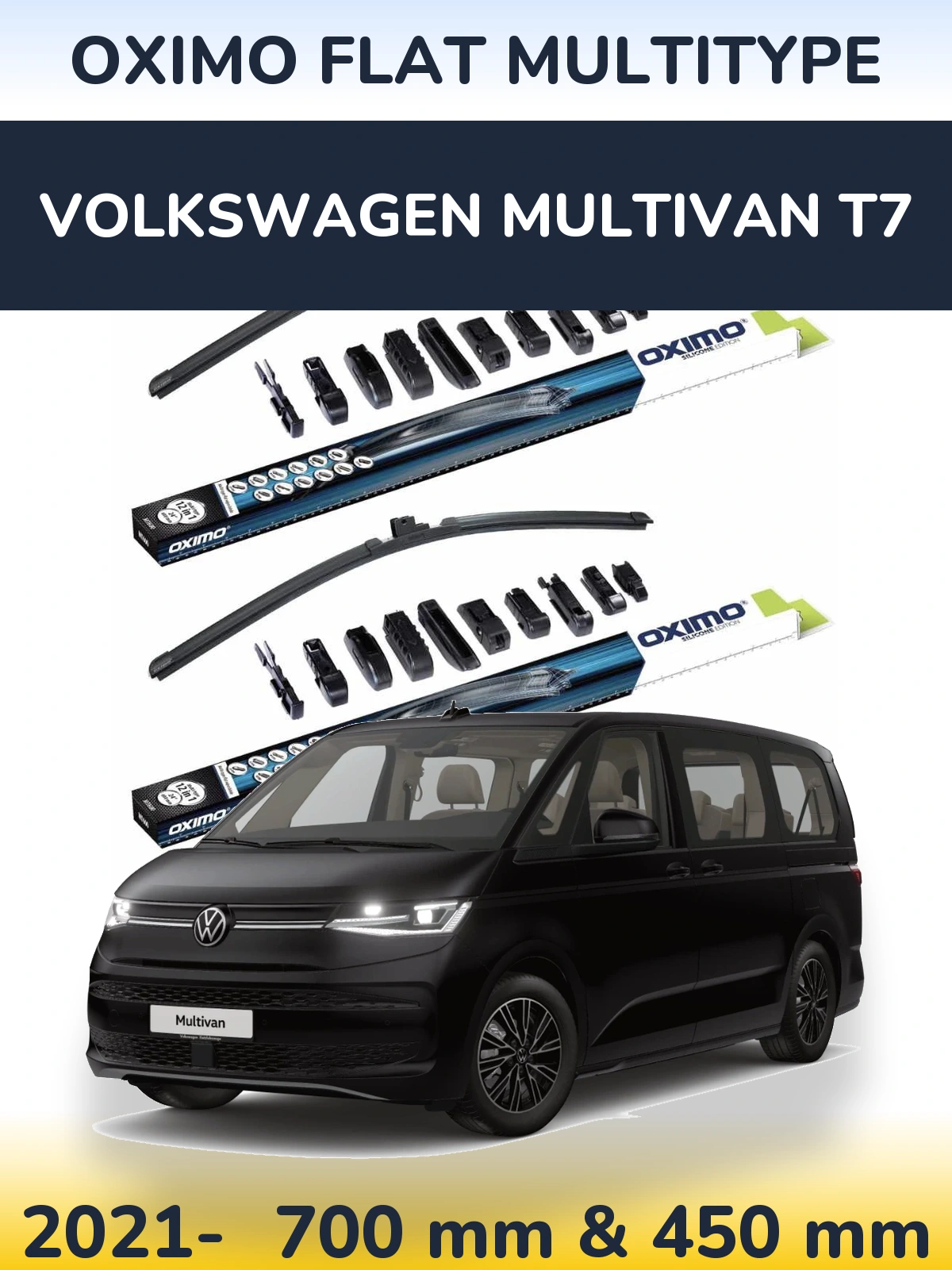 Комплект передних дворников Oximo Flat MultiТипe 700 & 450 мм для Volkswagen Multivan T7 2021-2026