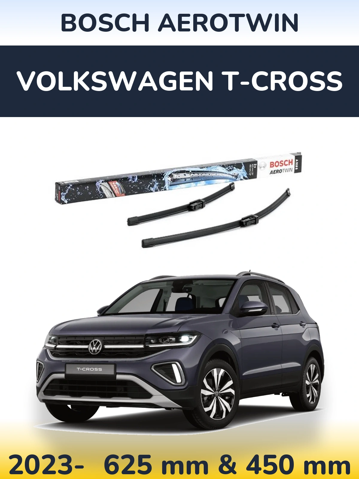 Комплект передних дворников BOSCH AeroTwin 625 & 450 мм для Volkswagen T-Cross 2023-2026