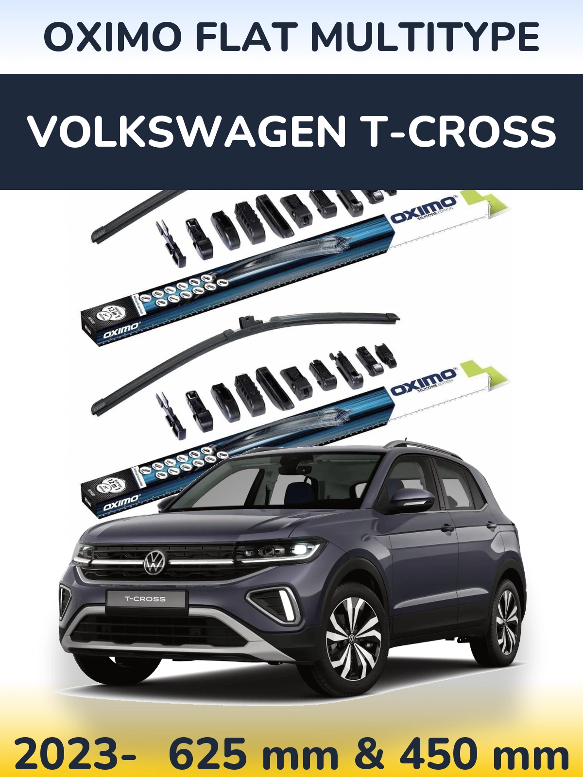 Komplet przednich wycieraczek Oximo Flat MultiType 600 & 450 mm do Volkswagen T-Cross 2023-2026