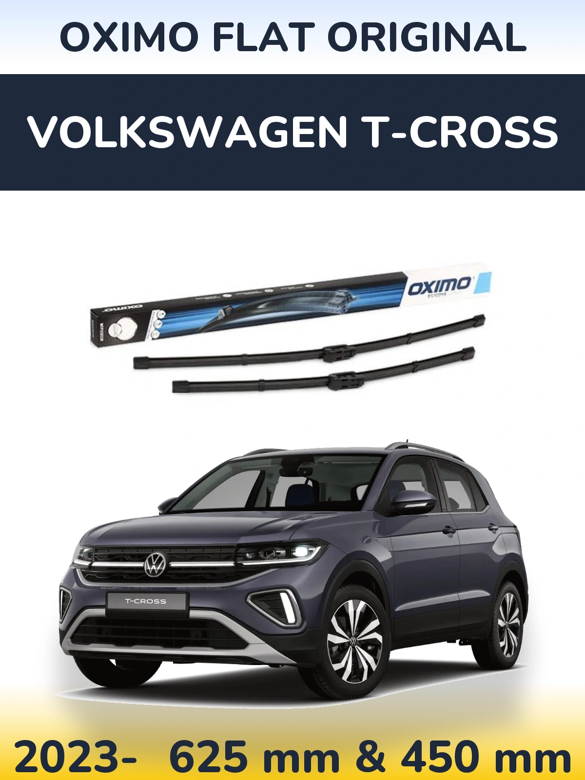Комплект передних дворников Oximo Flat Original 600 & 450 мм для Volkswagen T-Cross 2023-2026