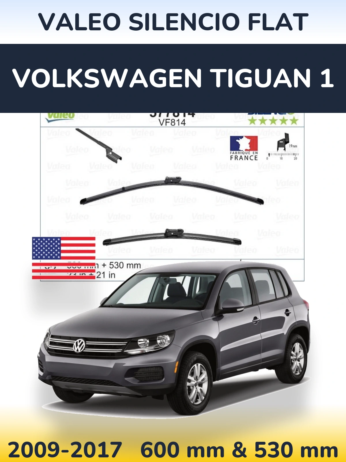 Komplet przednich wycieraczek Valeo Silencio Flat 580 & 530 mm do Volkswagen Tiguan 1 2009-2017
