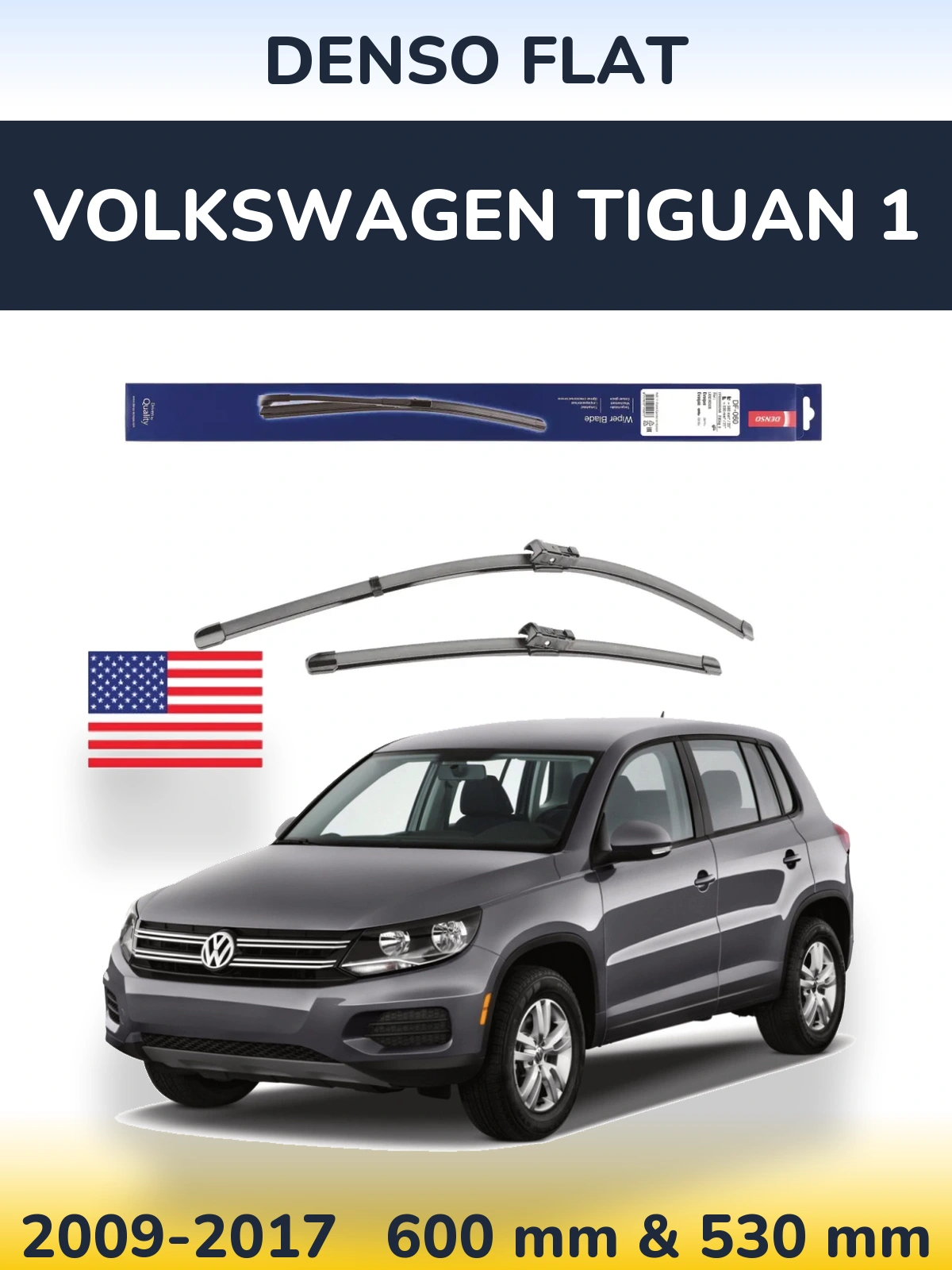 Komplet przednich wycieraczek Denso Flat 580 & 530 mm do Volkswagen Tiguan 1 2009-2017