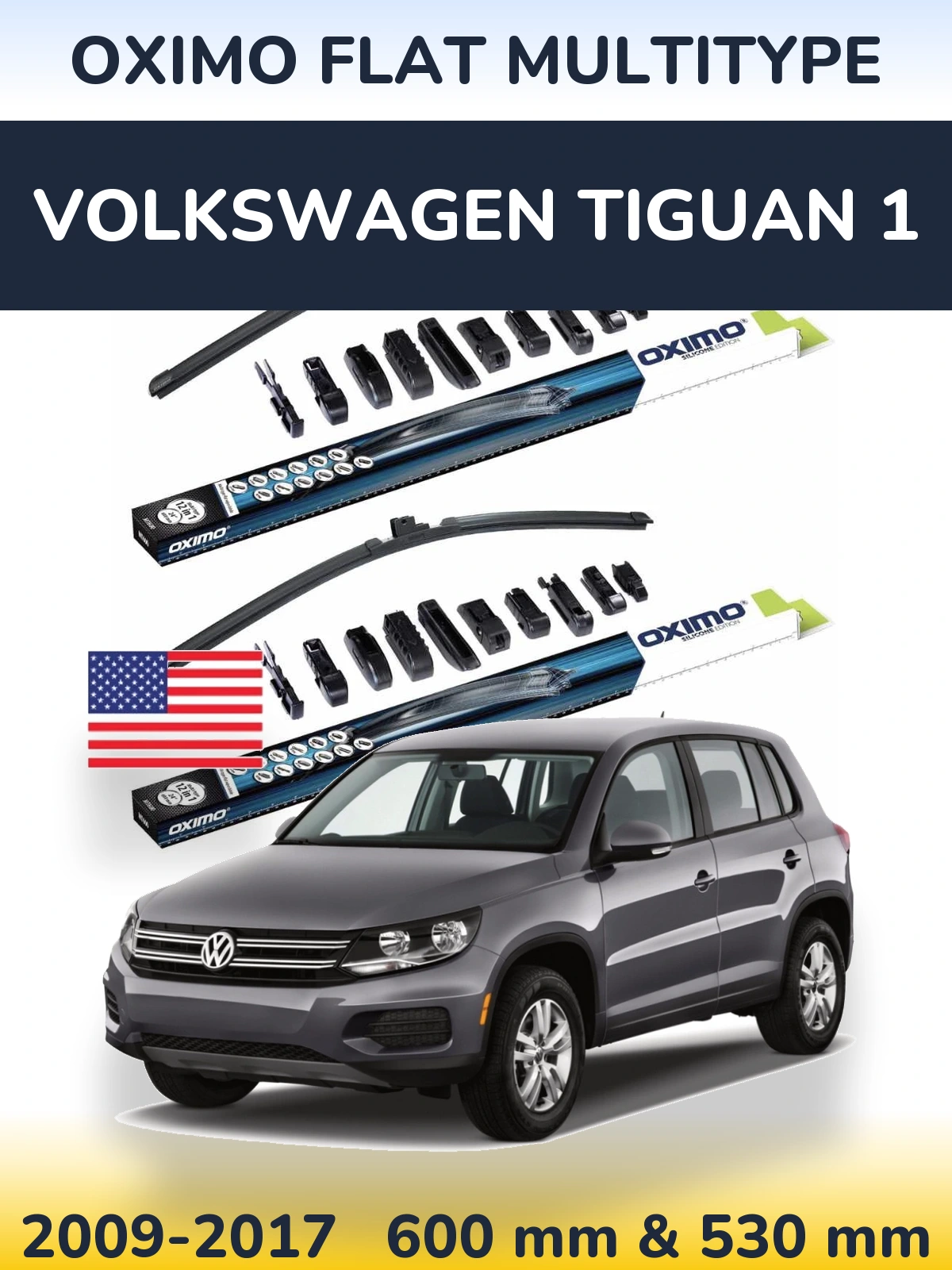Komplet przednich wycieraczek Oximo Flat MultiType 600 & 530 mm do Volkswagen Tiguan 1 2009-2017