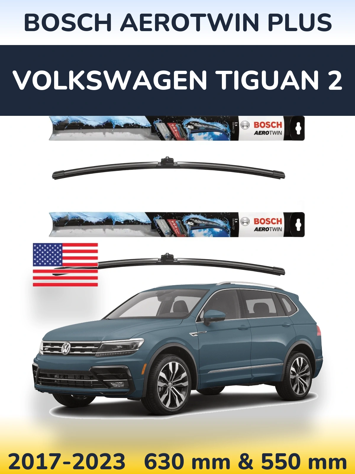 Комплект передніх щіток BOSCH AeroTwin Plus 600 & 550 мм для Volkswagen Tiguan 2 2017-2023