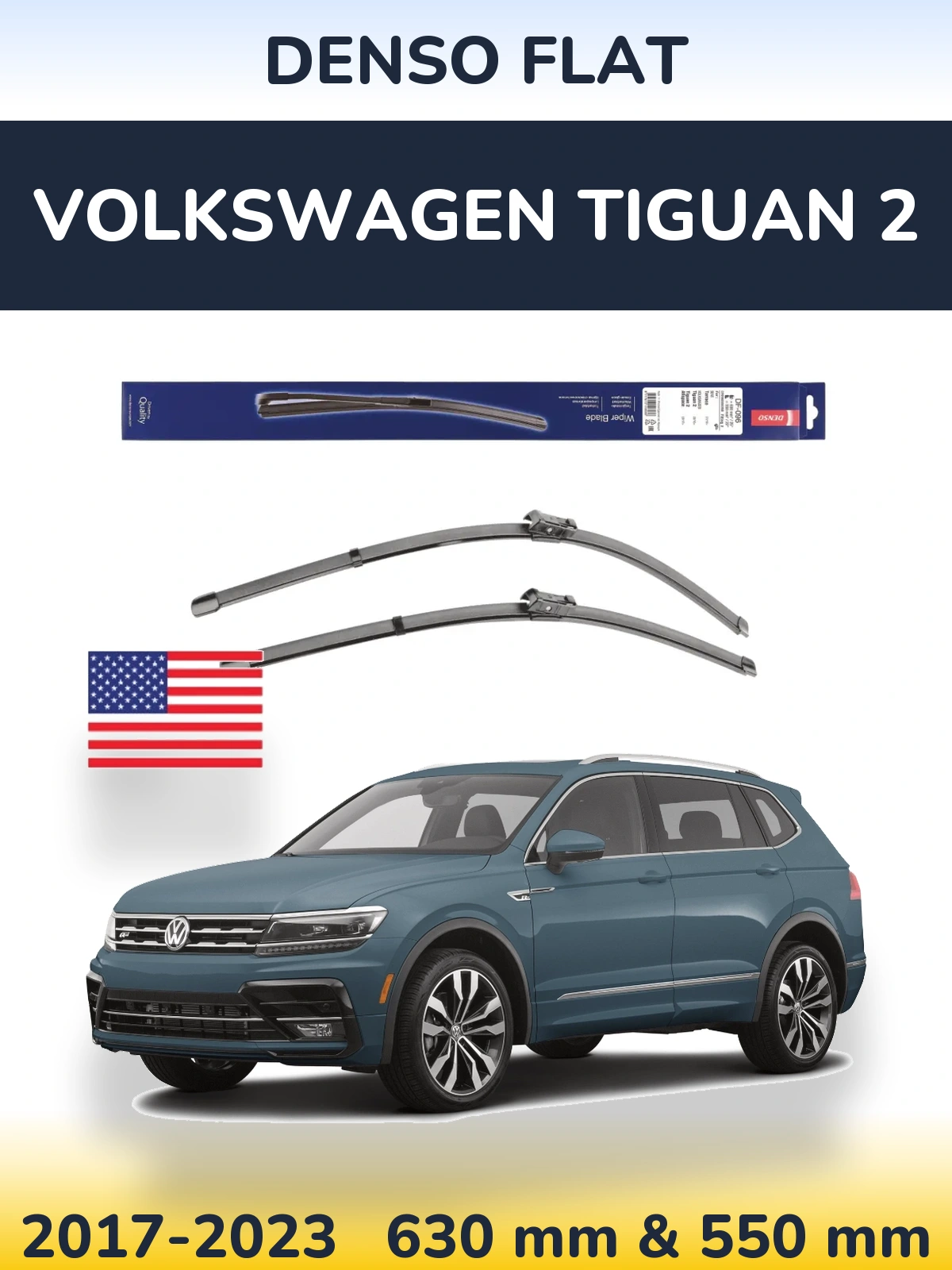 Комплект передніх щіток Denso Flat 630 & 550 мм для Volkswagen Tiguan 2 2017-2023