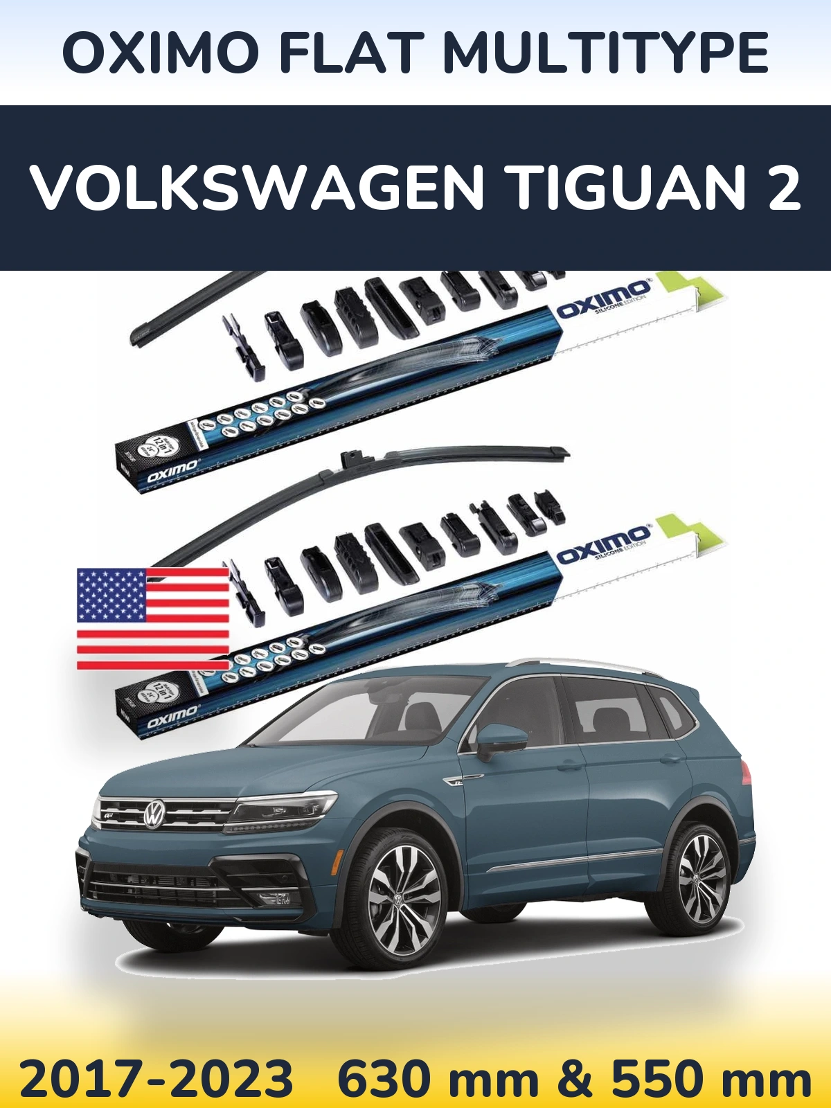 Комплект передніх щіток Oximo Flat MultiТипe 600 & 550 мм для Volkswagen Tiguan 2 2017-2023